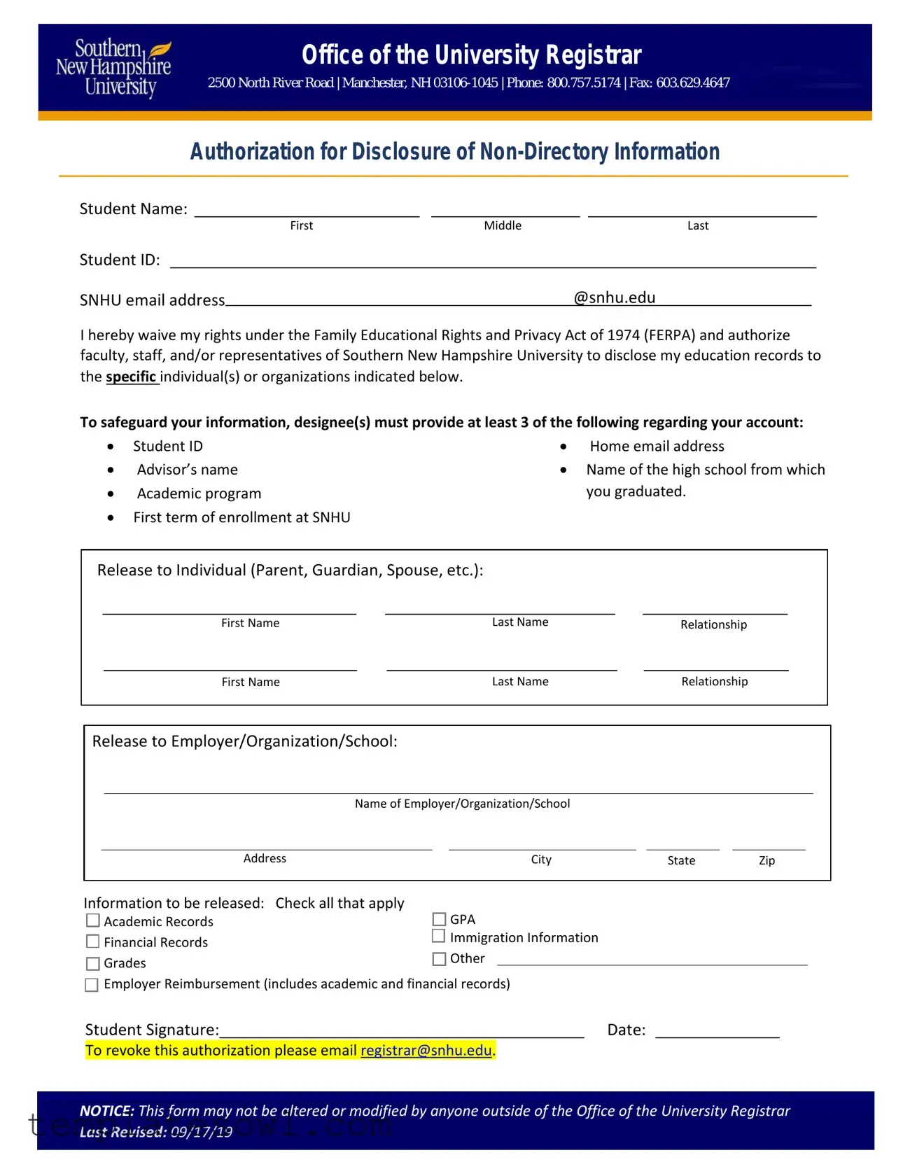 Fill Out Your Snhu Ferpa Form
