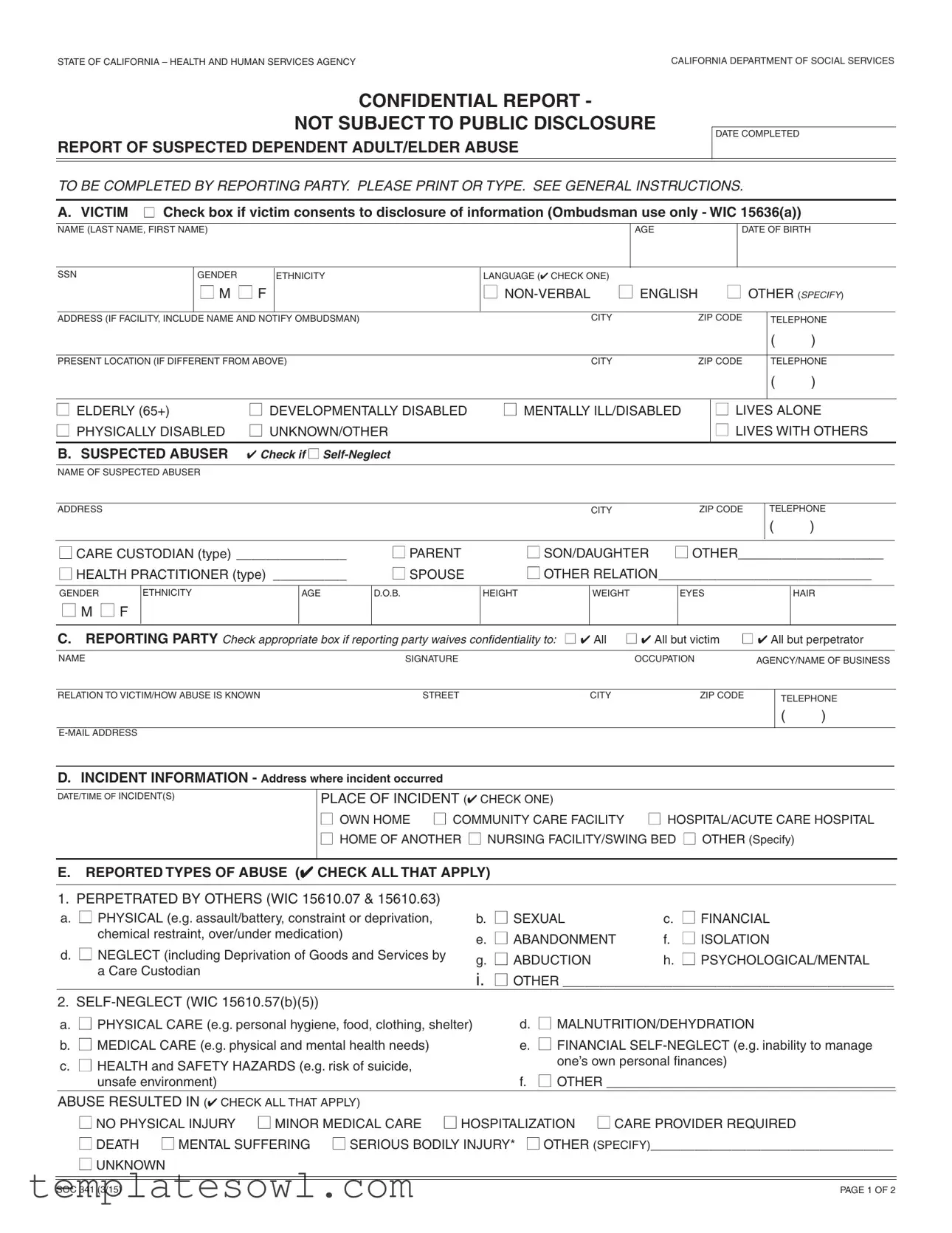 Fill Out Your Soc 341 Form