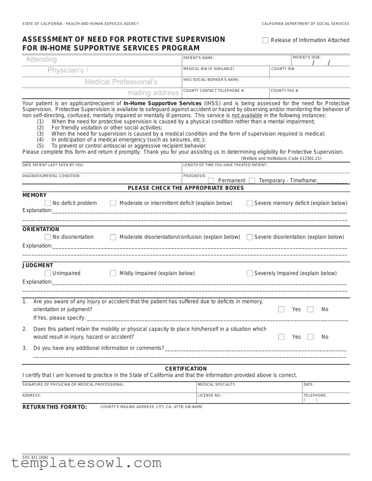 Fill Out Your Soc 821 Form