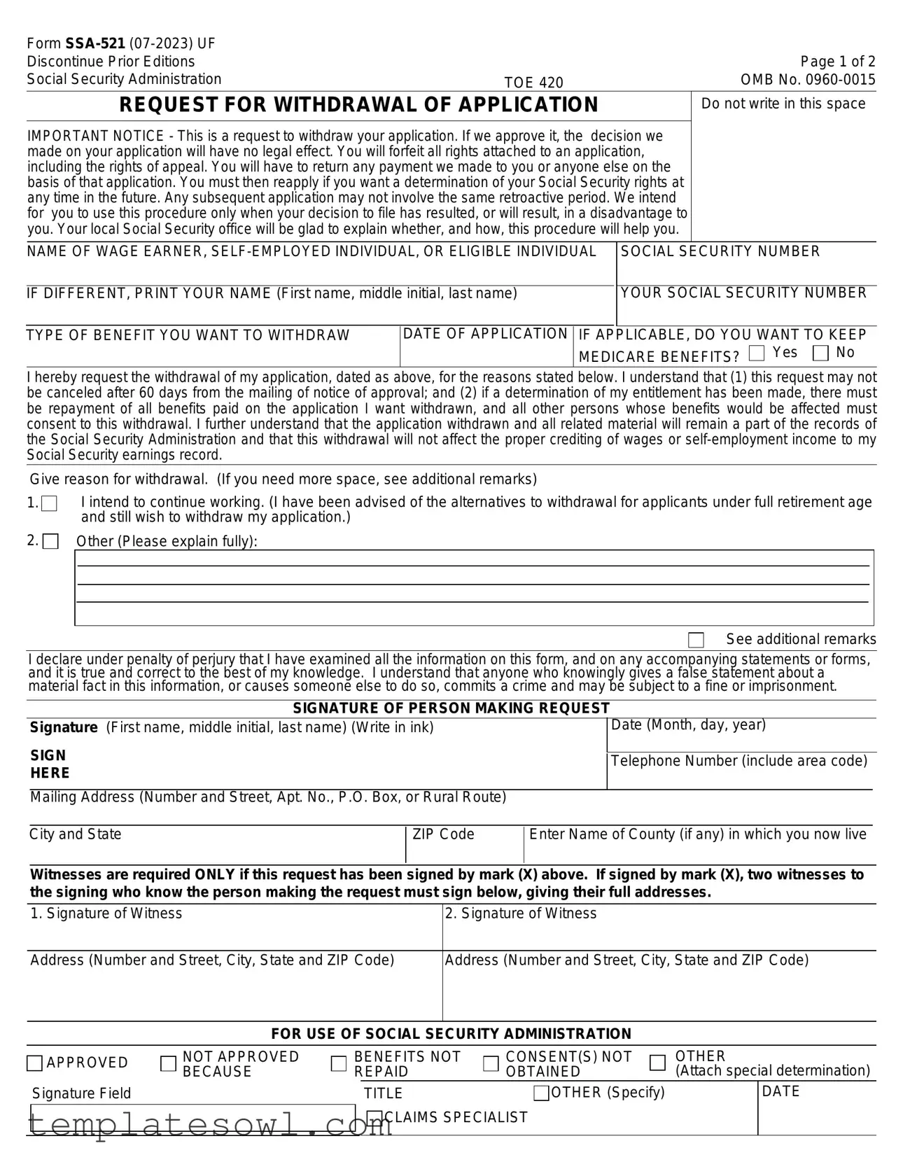 Fill Out Your Social Security Ssa 521 Form