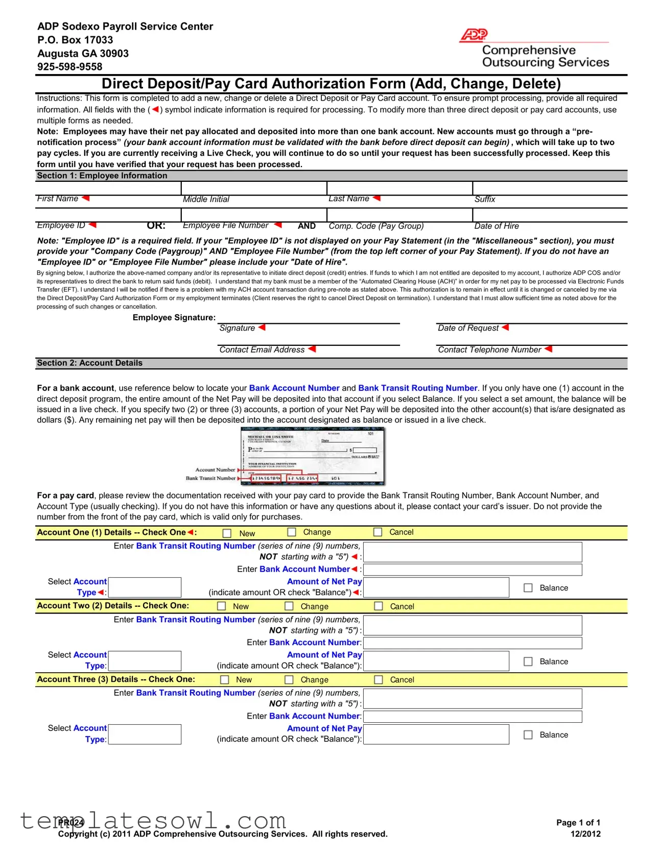 Fill Out Your Sodexo Direct Deposit Form
