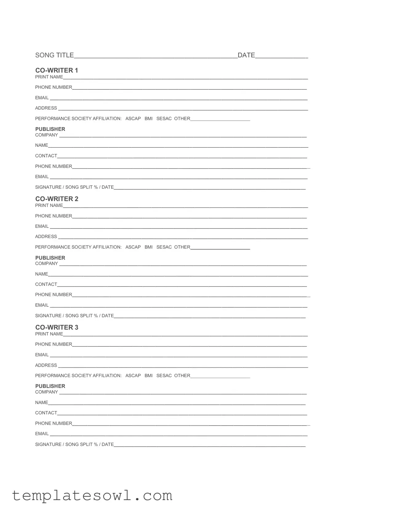 Fill Out Your Songwriting Split Sheet Form