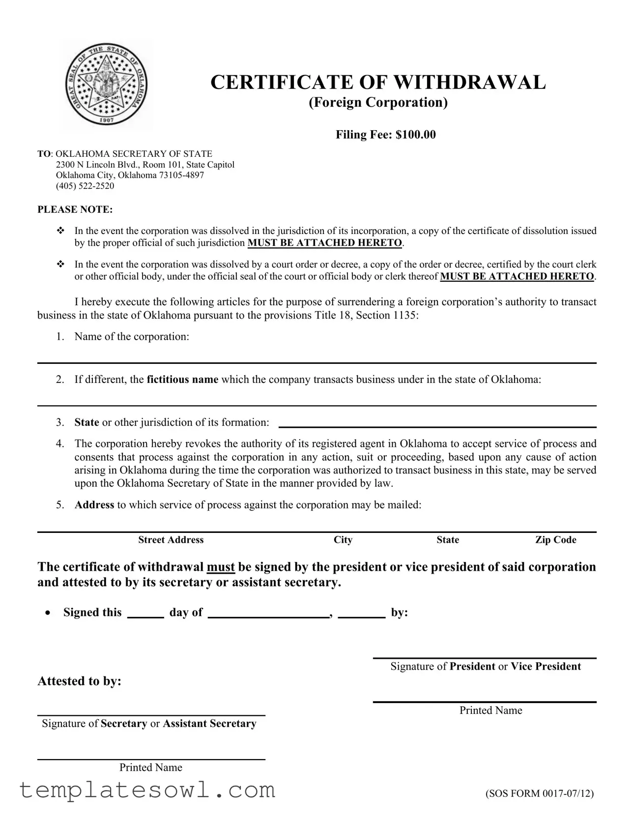 Fill Out Your Sos 0017 Form
