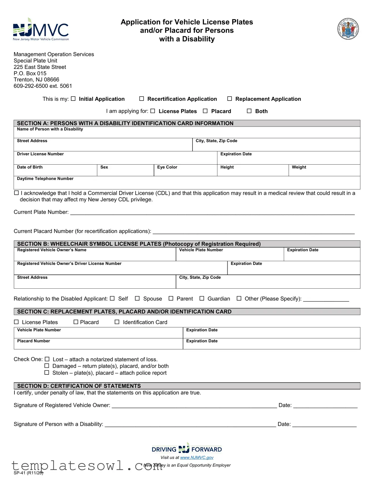 Fill Out Your Sp41 Form