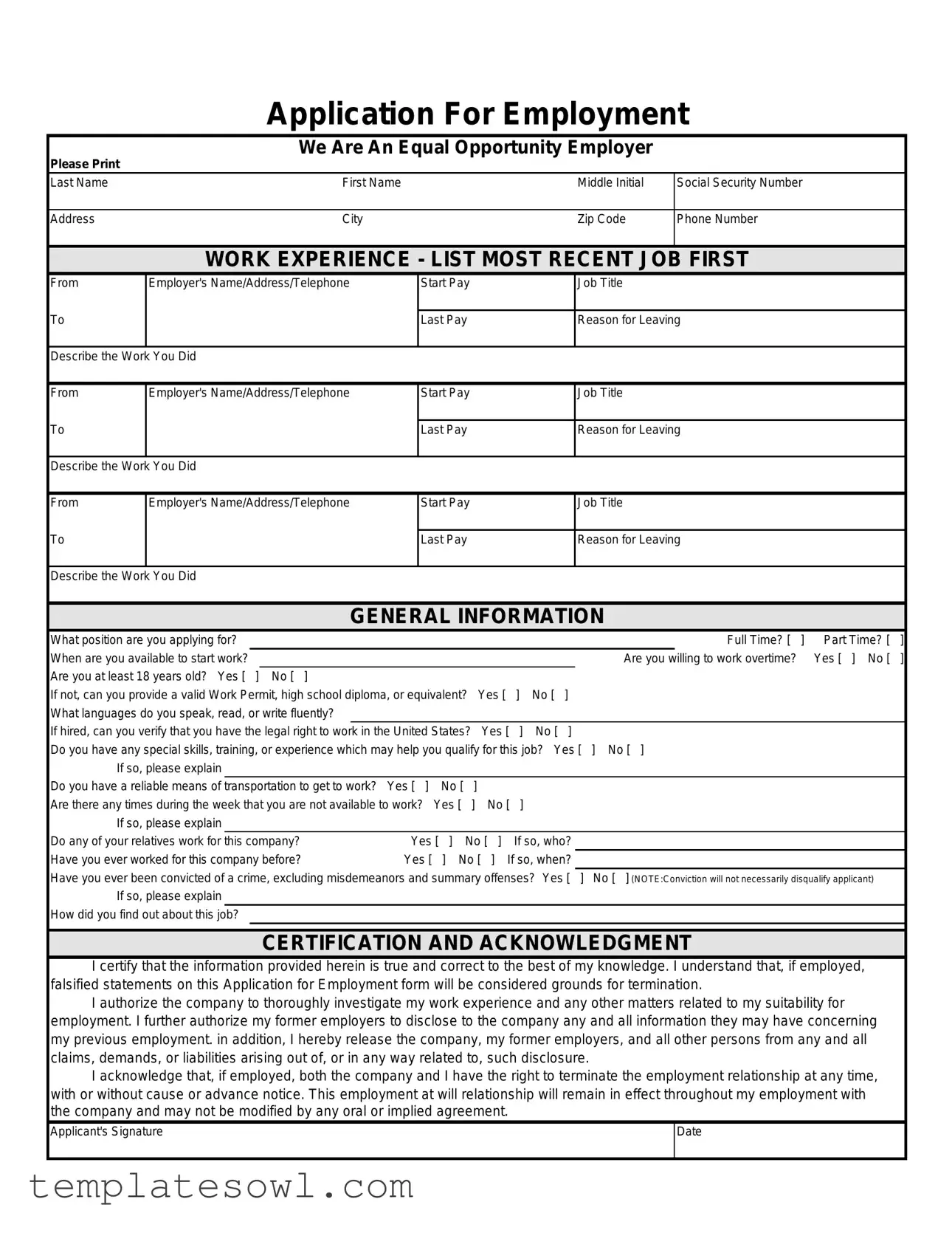 Fill Out Your Spanish Application Employment Form
