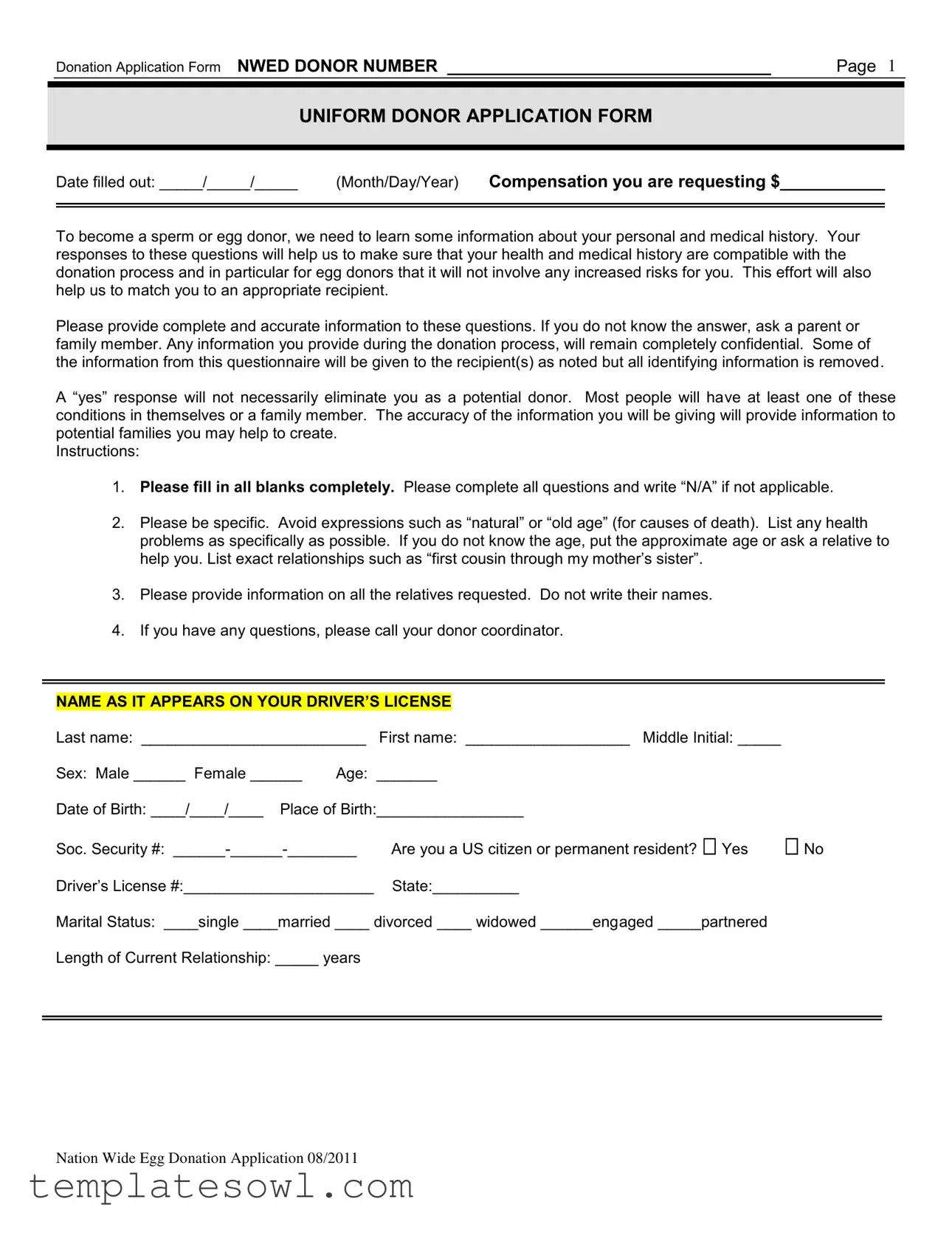 Fill Out Your Sperm Donor Application Form