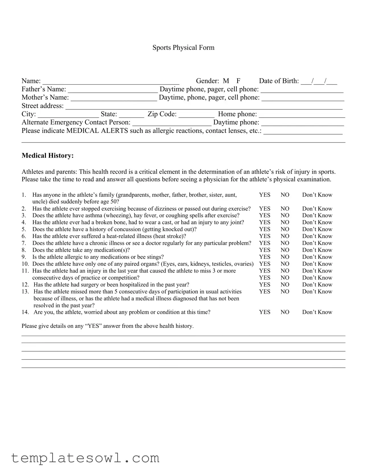 Fill Out Your Sports Physical Form