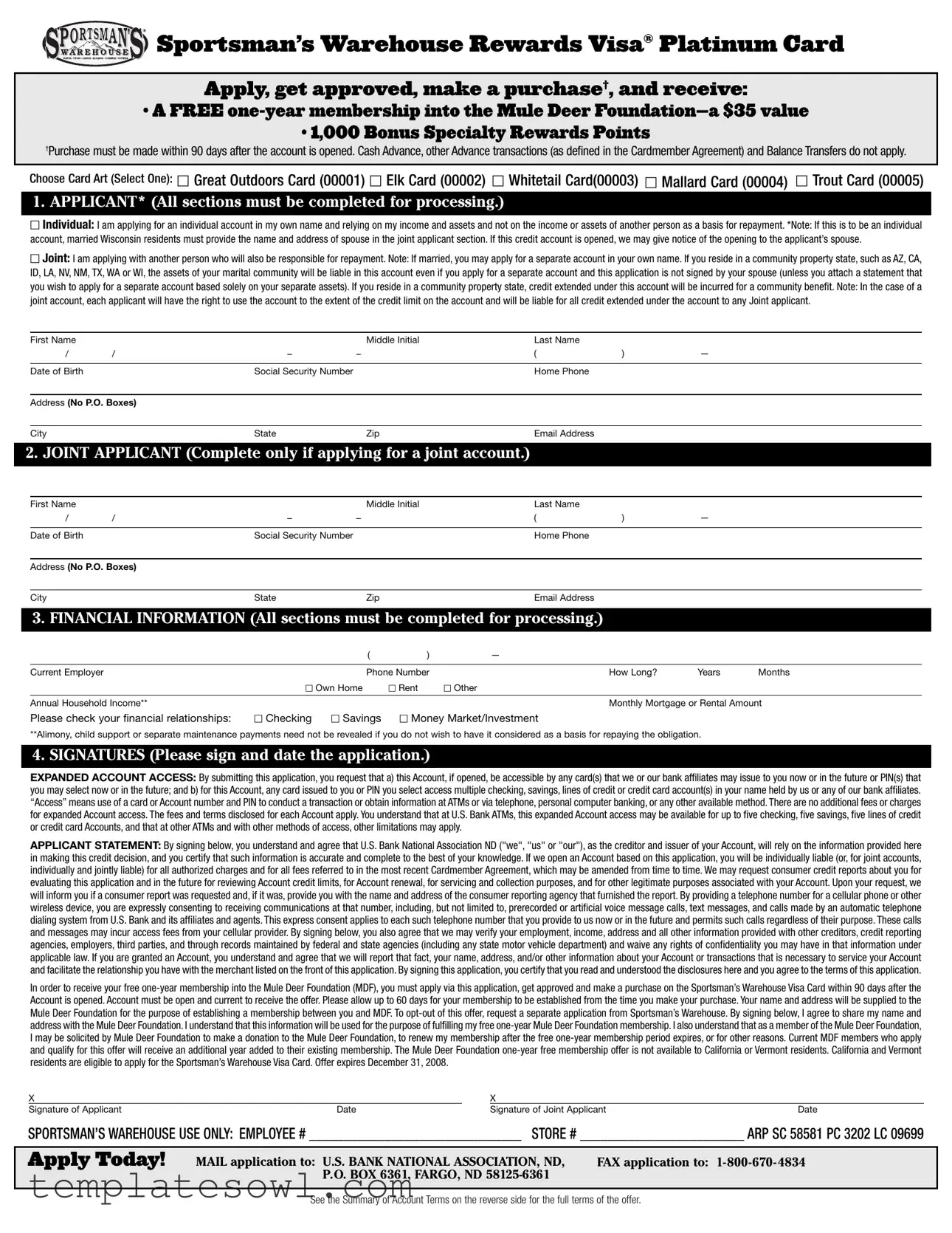 Fill Out Your Sportsmans Credit Card Form