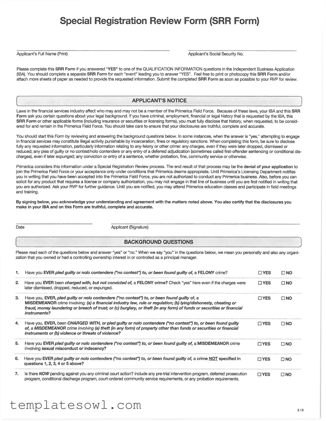 Fill Out Your Srr Form