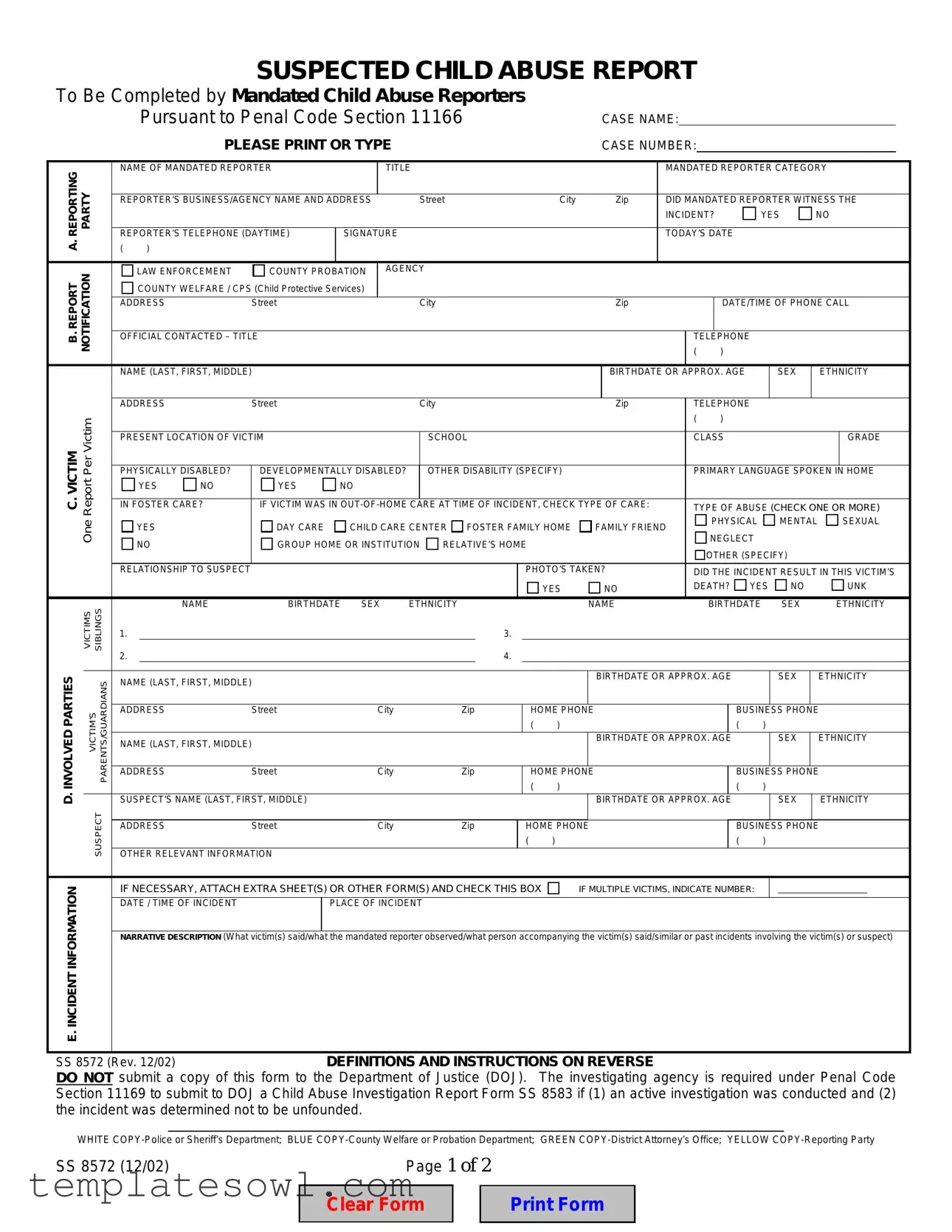 Fill Out Your Ss8572 Abuse Form