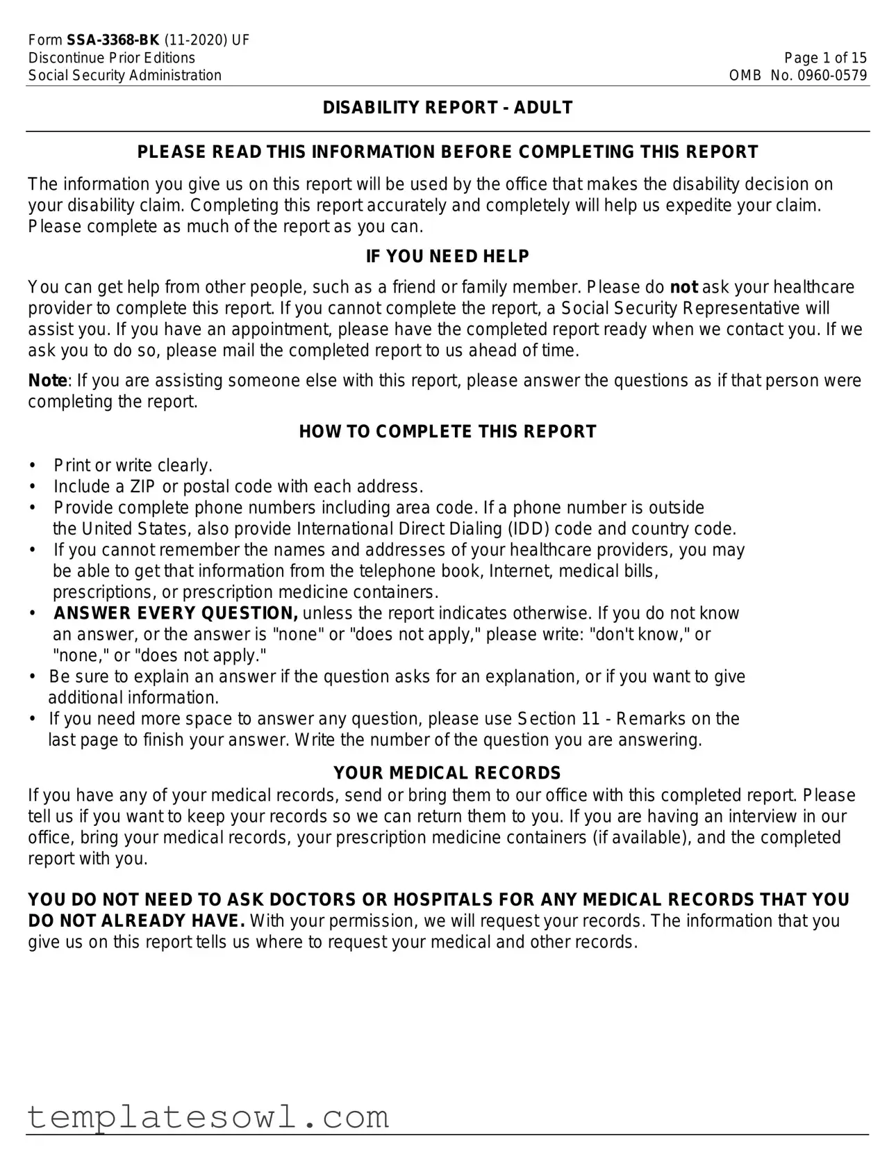 Fill Out Your Ssa 3368 Form
