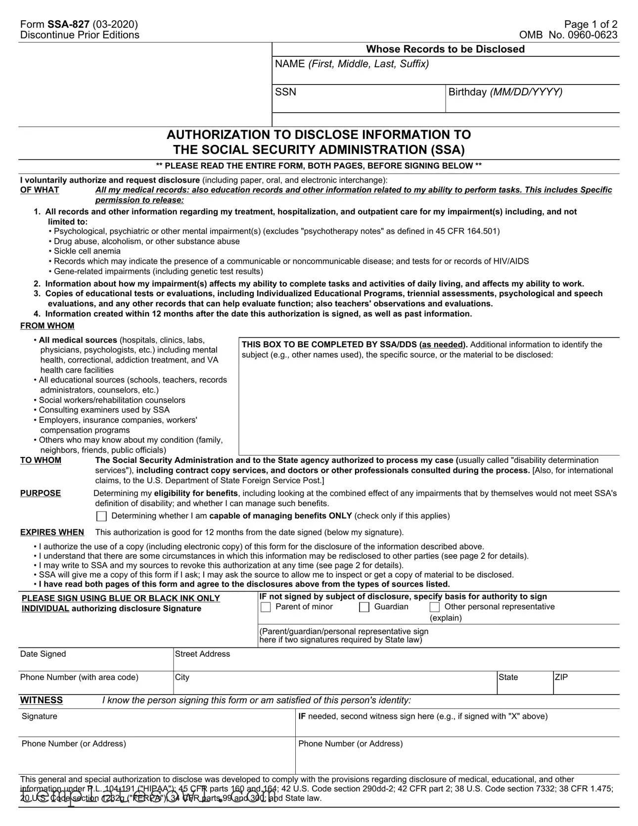 Fill Out Your Ssa 827 Form