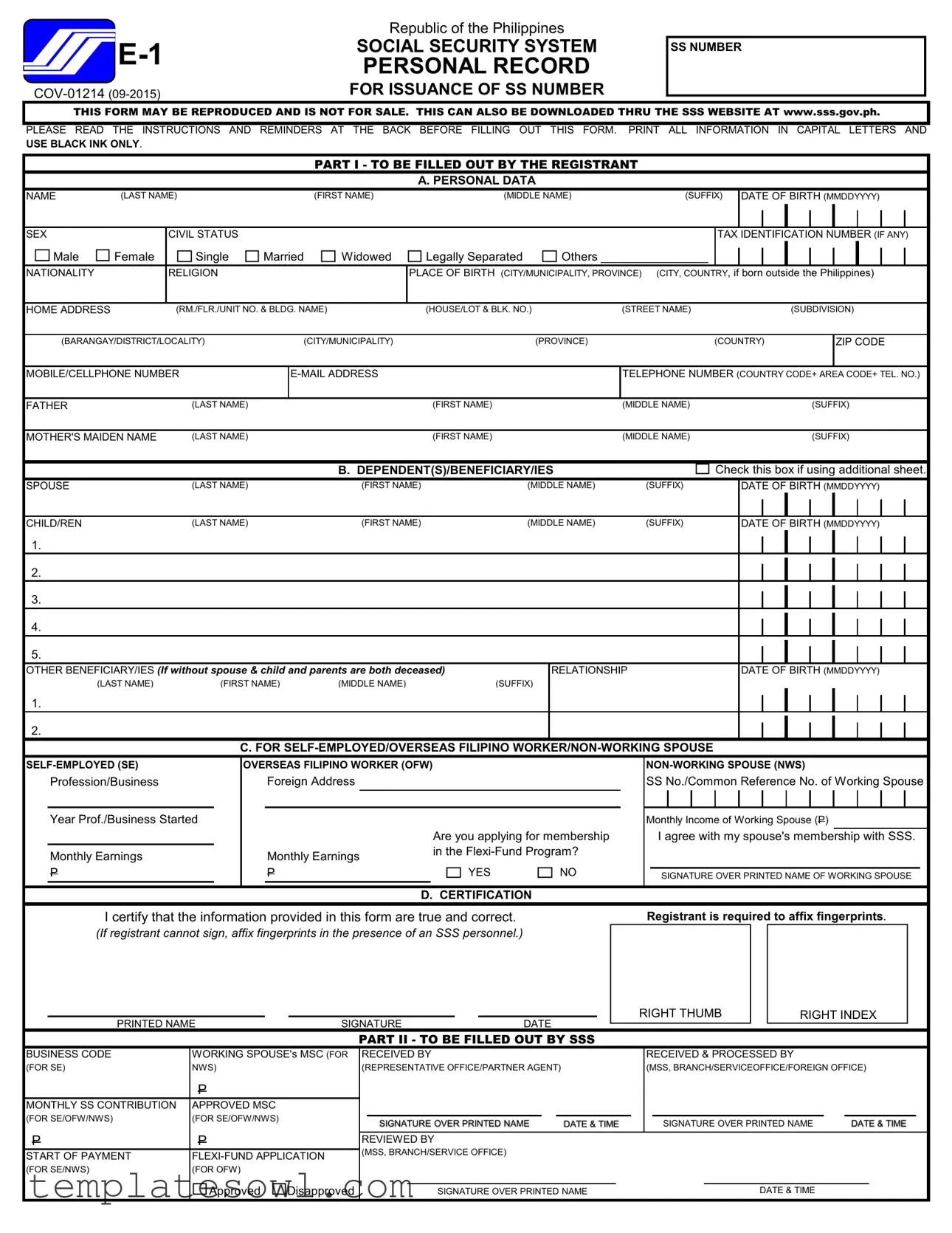 Fill Out Your Sss Registration E1 Form