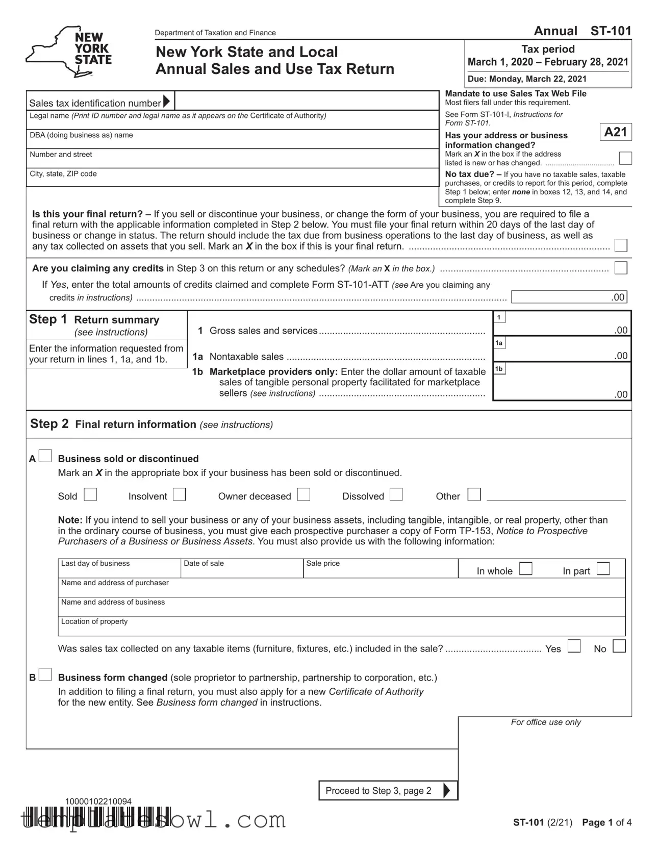 Fill Out Your St 101 Form