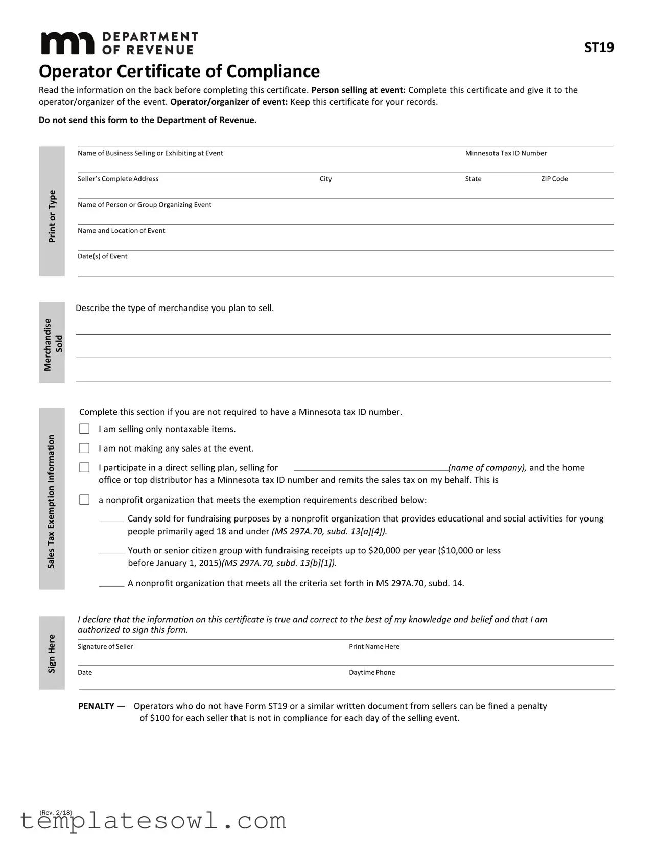Fill Out Your St 19 Form