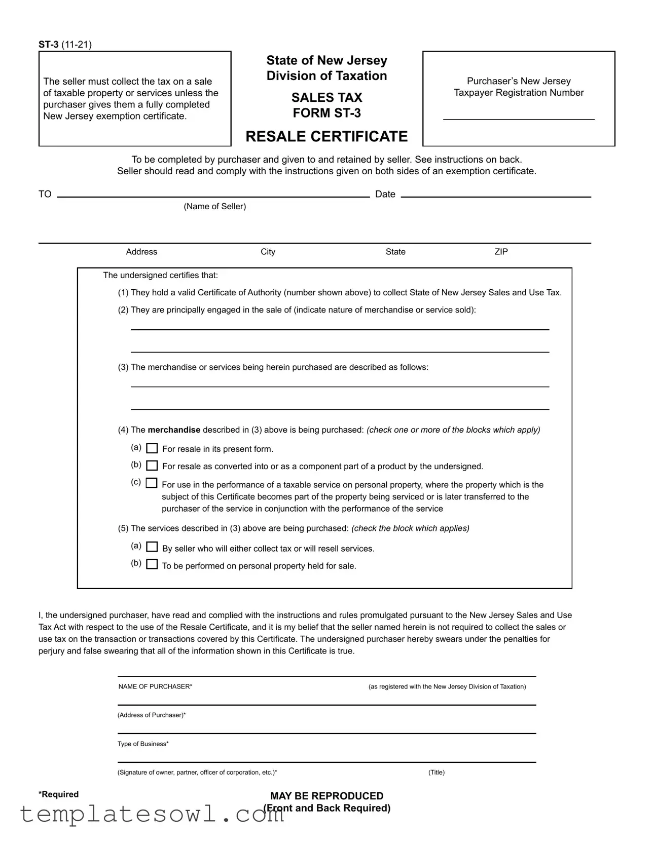 Fill Out Your St 3 New Jersey Form