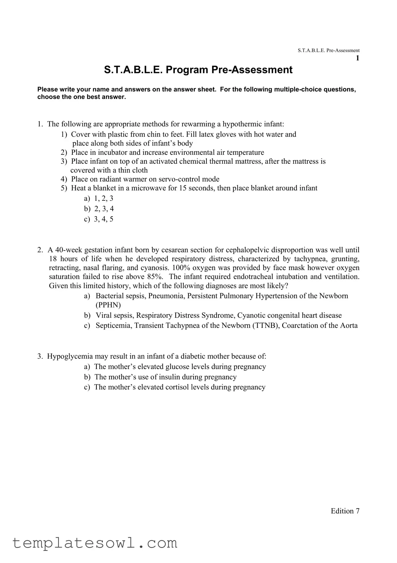 Fill Out Your Stable Program Pre Assessment Form