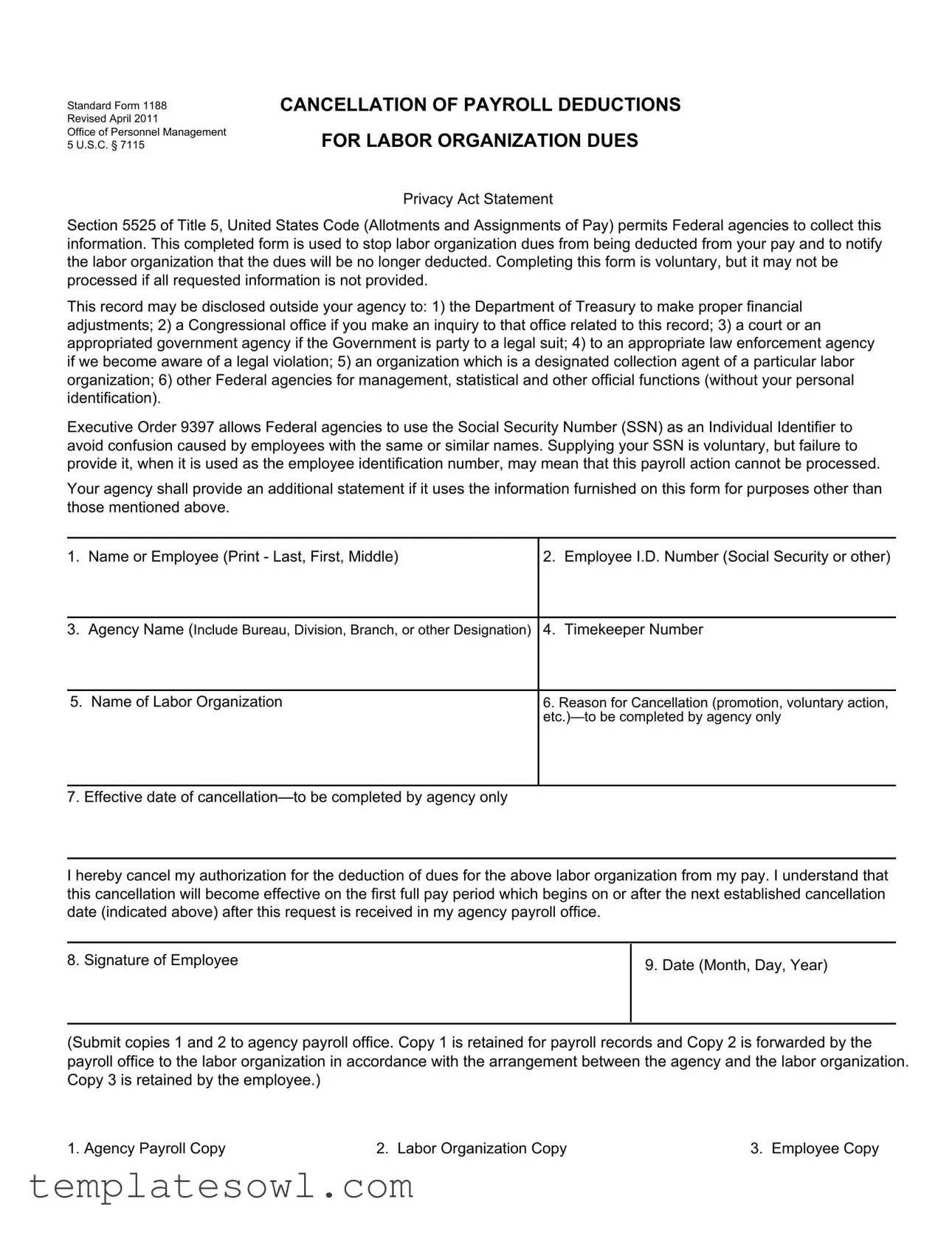 Fill Out Your Standard 1188 Form