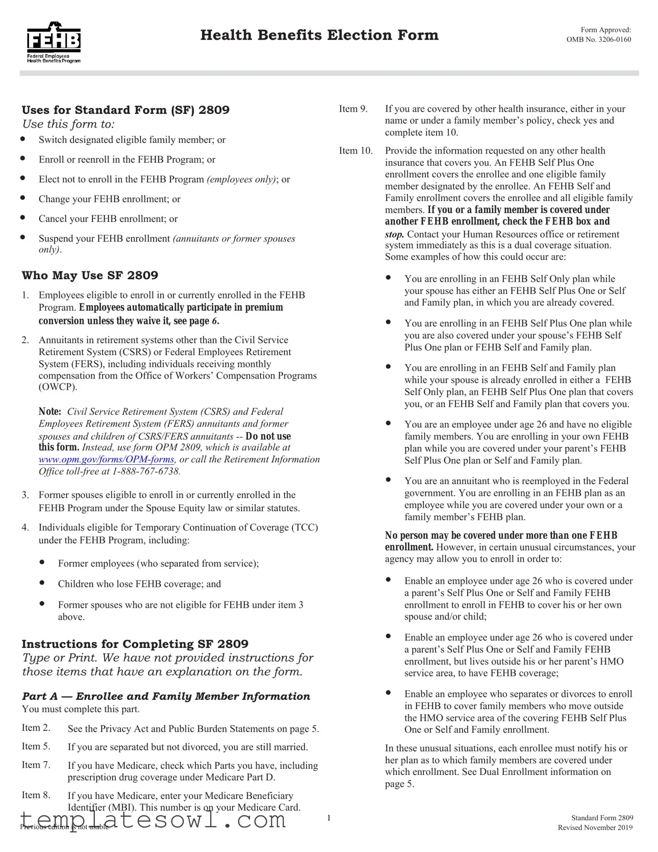 Fill Out Your Standard 2809 Form