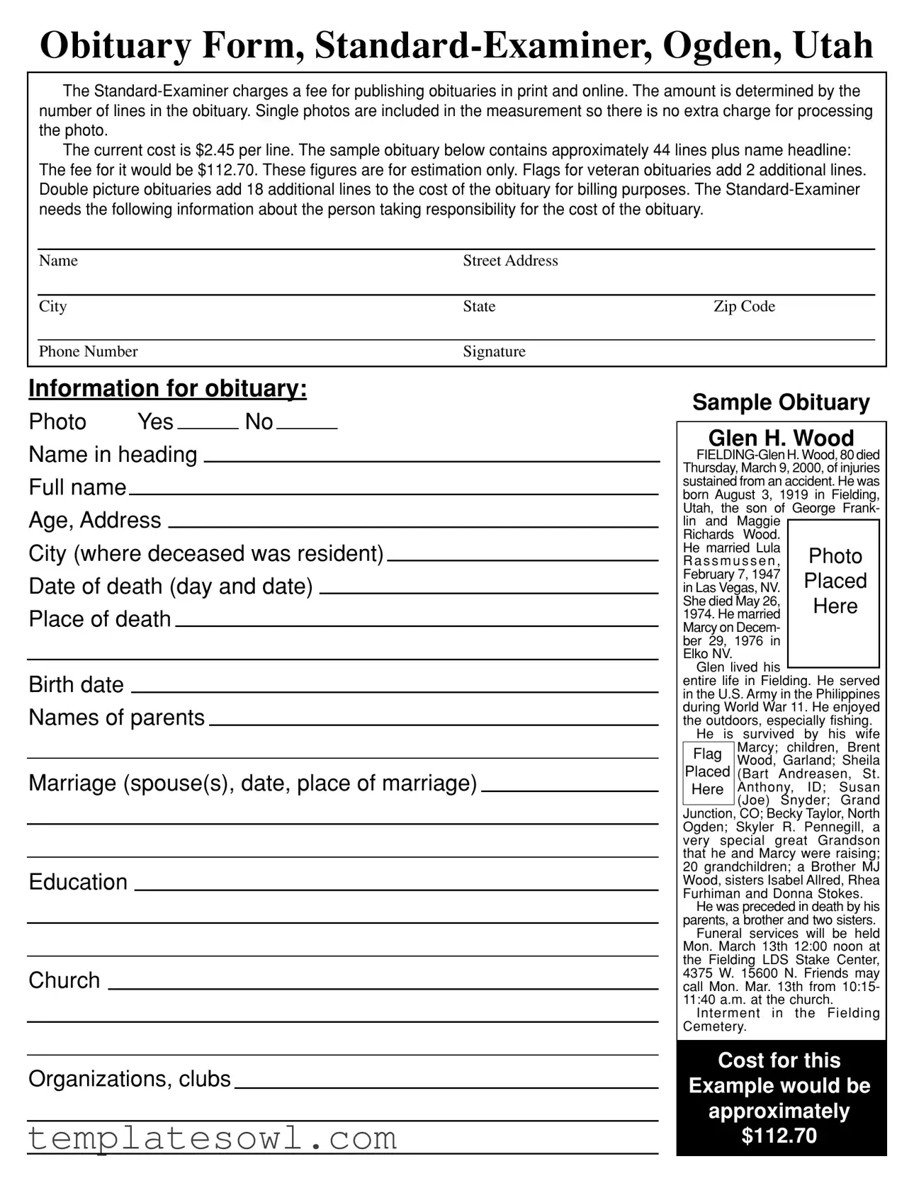 Fill Out Your Standard Examiner Obituariy Form