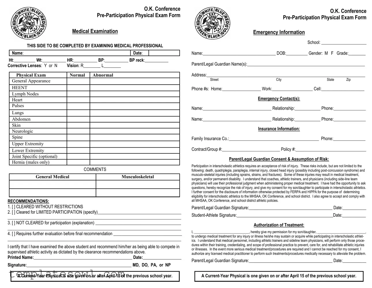 Fill Out Your Standard Physical Form
