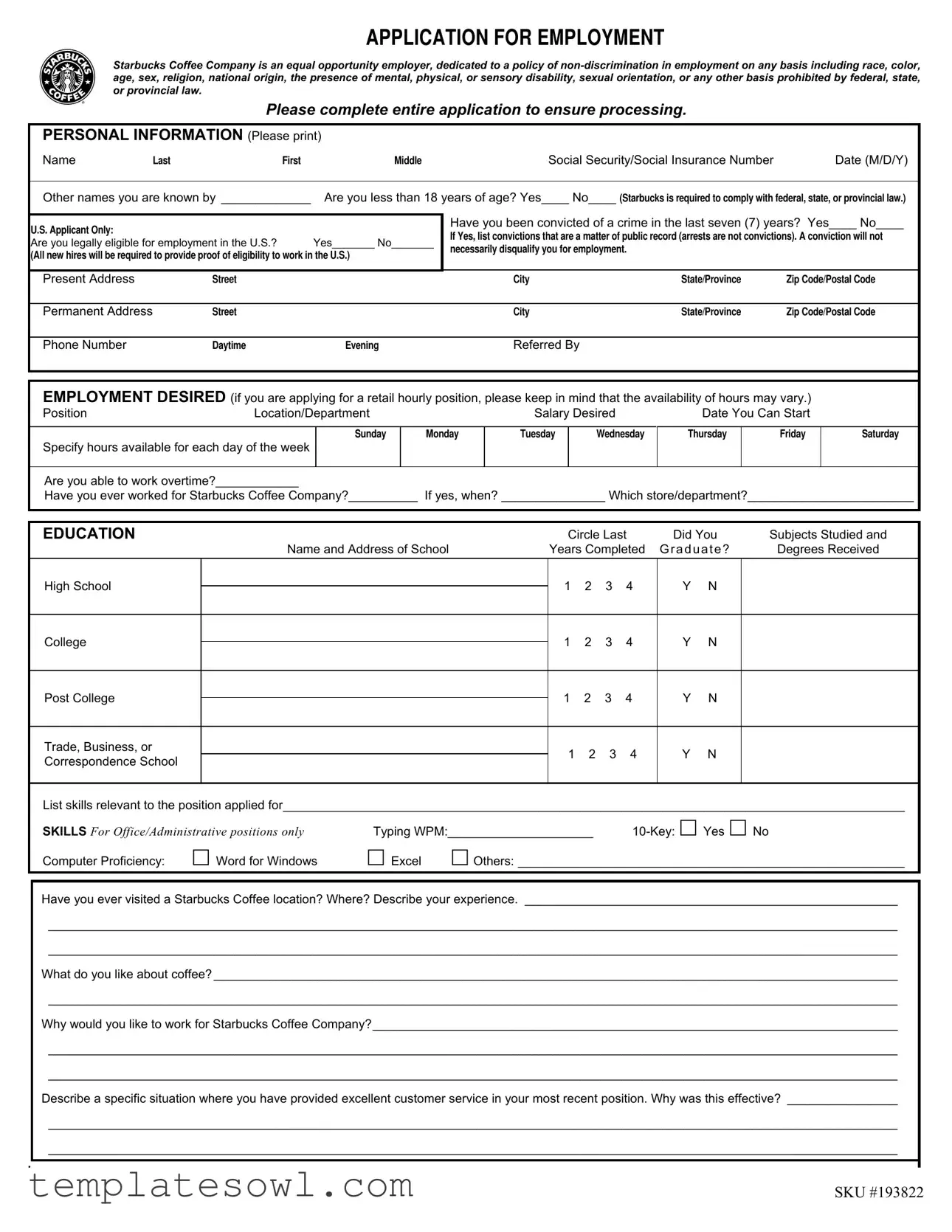 Fill Out Your Starbucks Application Form