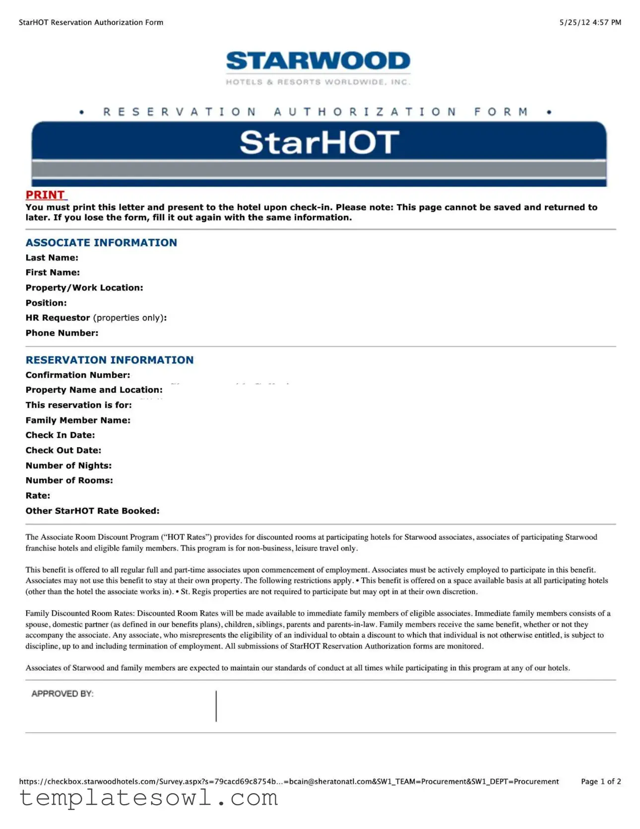 Fill Out Your Starhot Hotel Form
