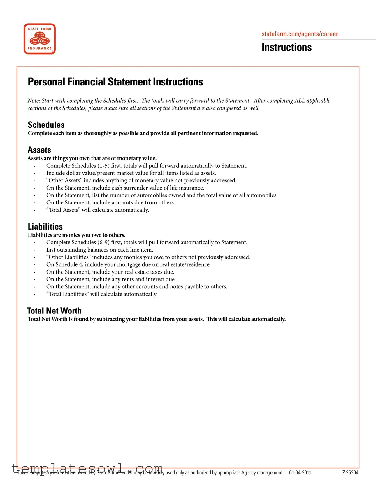 Fill Out Your State Farm Personal Financial Statement Form