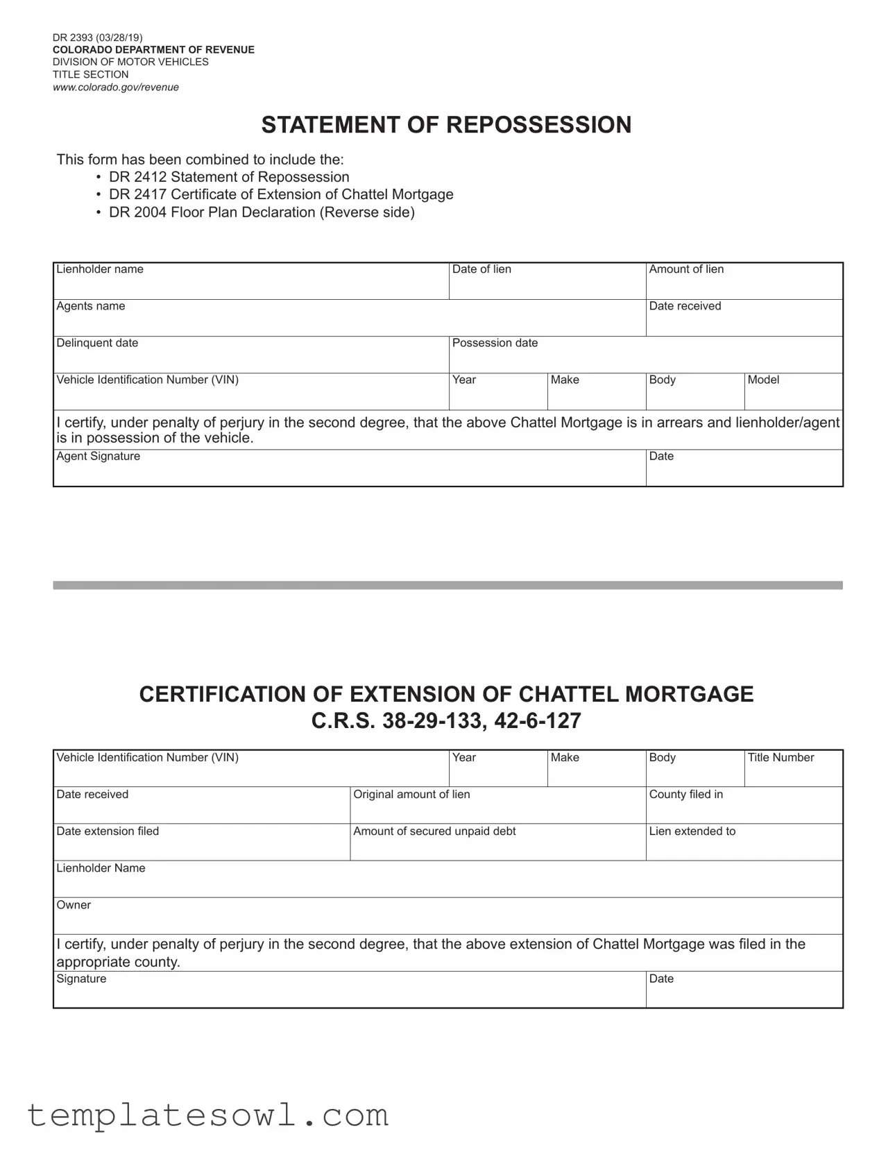 Fill Out Your Statement Of Repossession Form