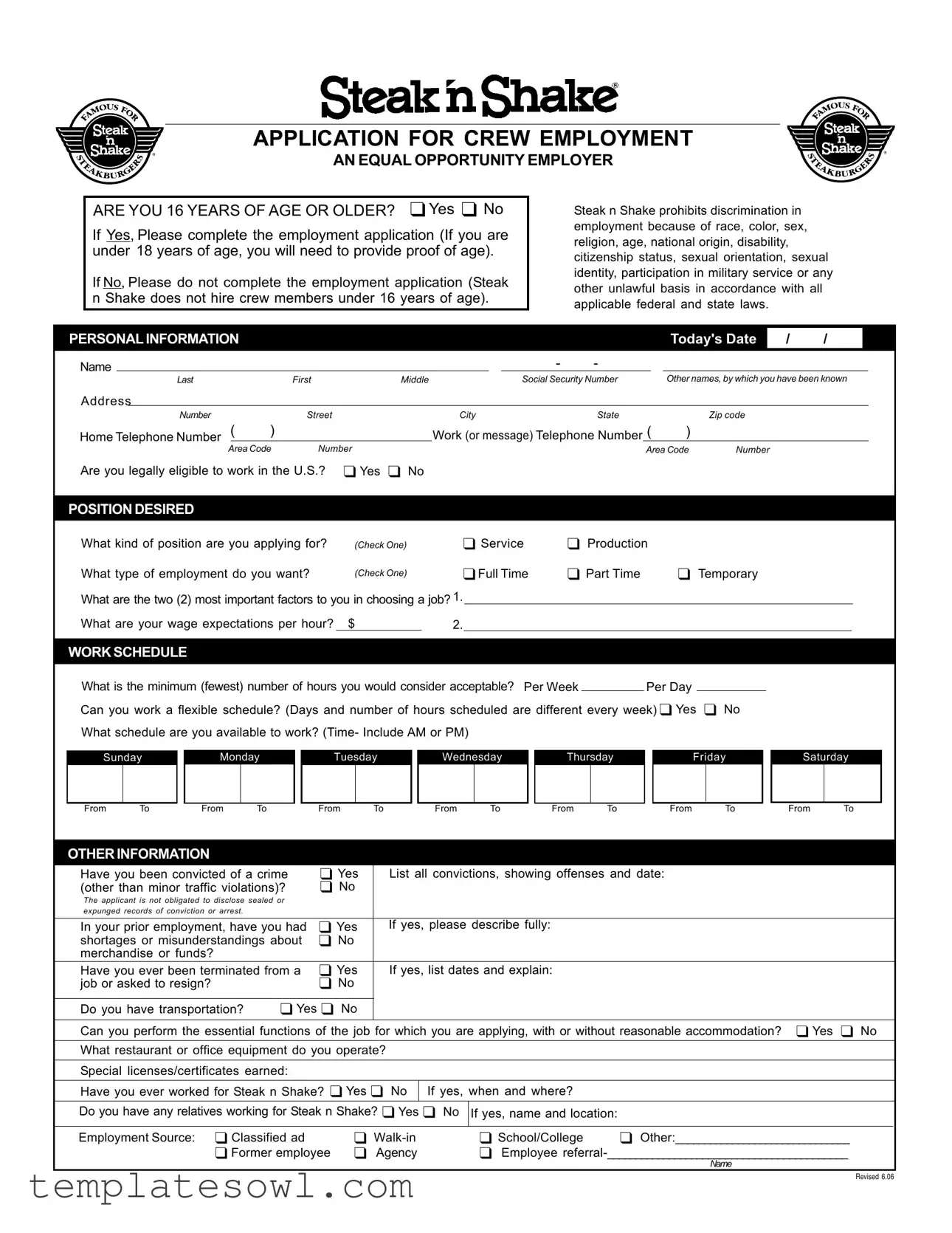 Fill Out Your Steak And Shake Application Form