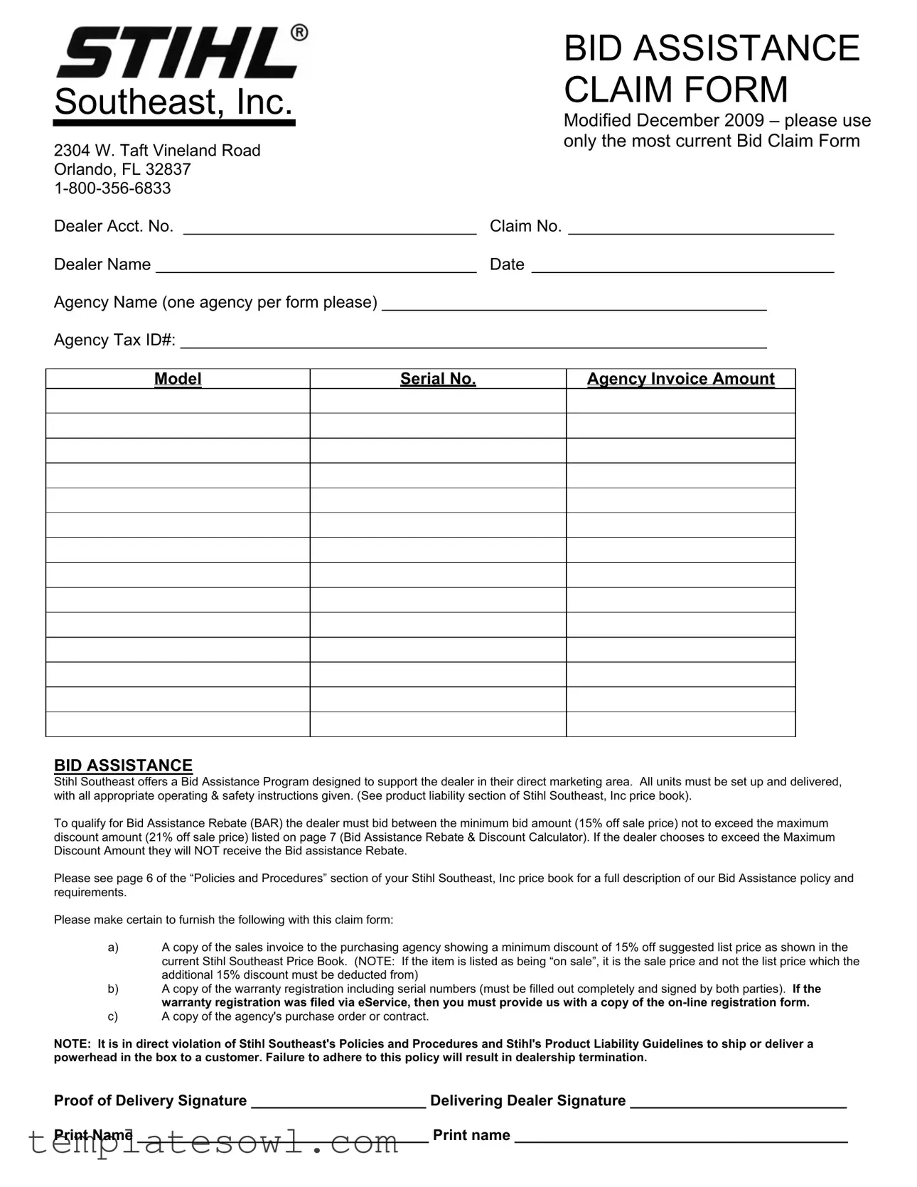 Fill Out Your Stihl Bid Assist Program Form