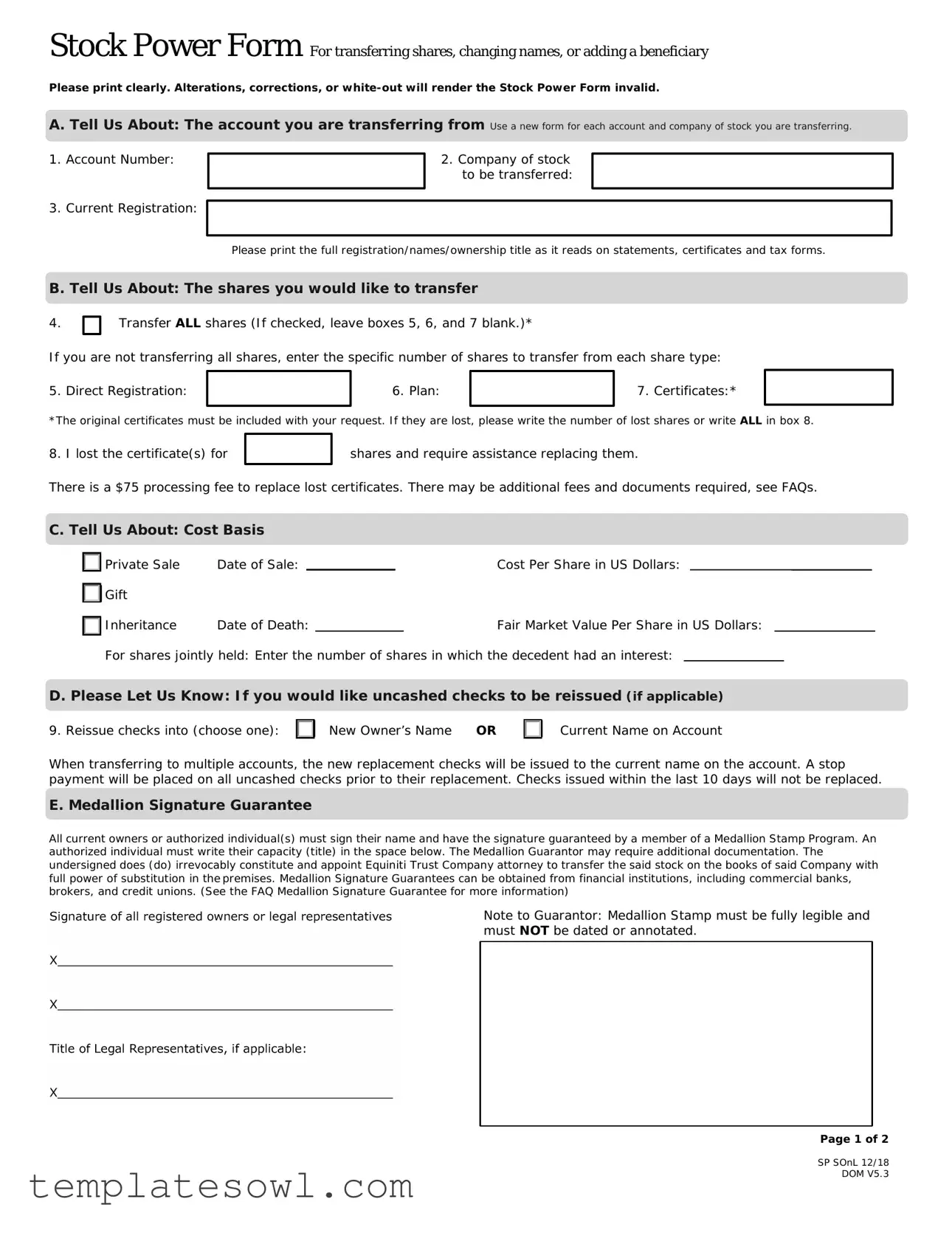Fill Out Your Stock Power Form