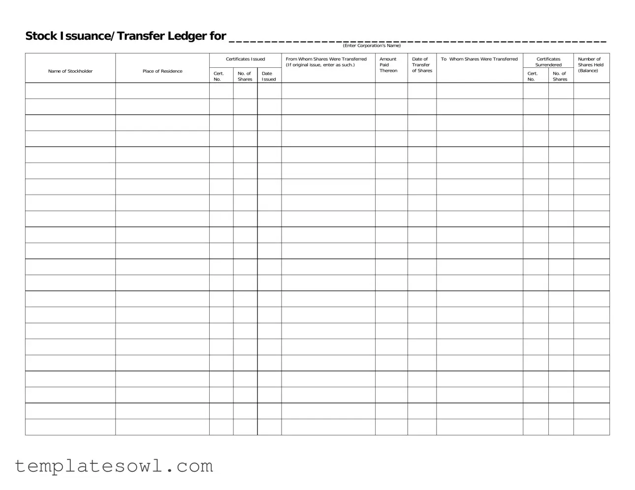 Fill Out Your Stock Transfer Ledger Form