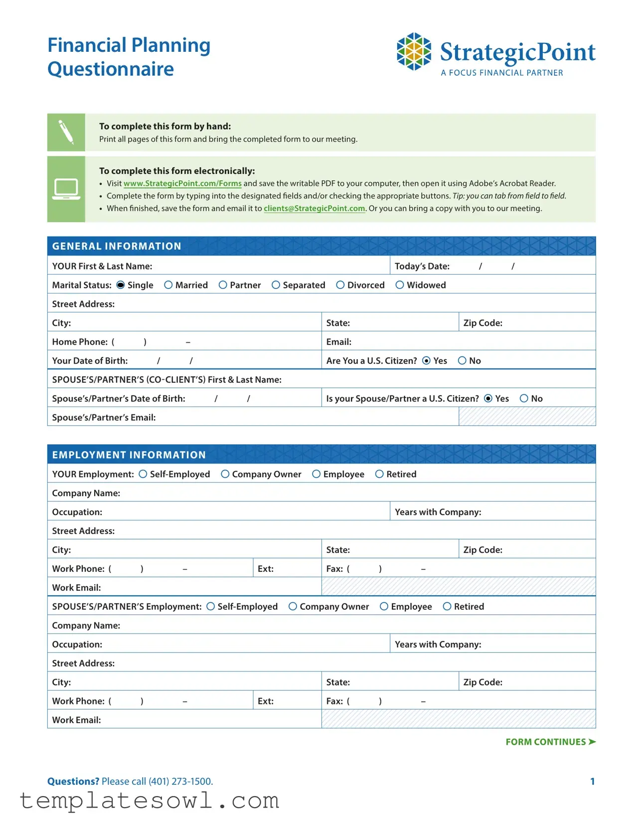 Fill Out Your Strategic Point Questionnaire Form