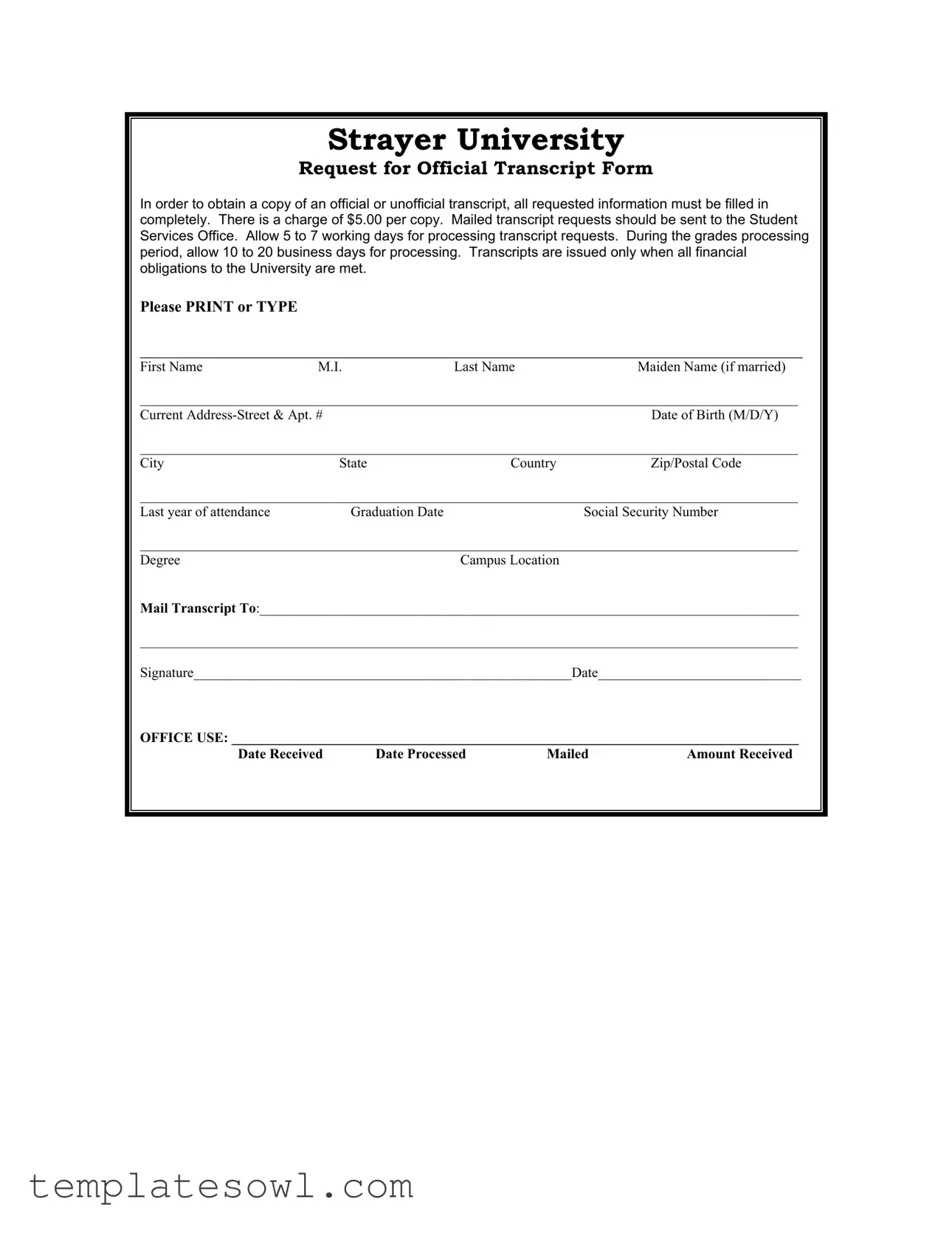 Fill Out Your Strayer Transcript Form