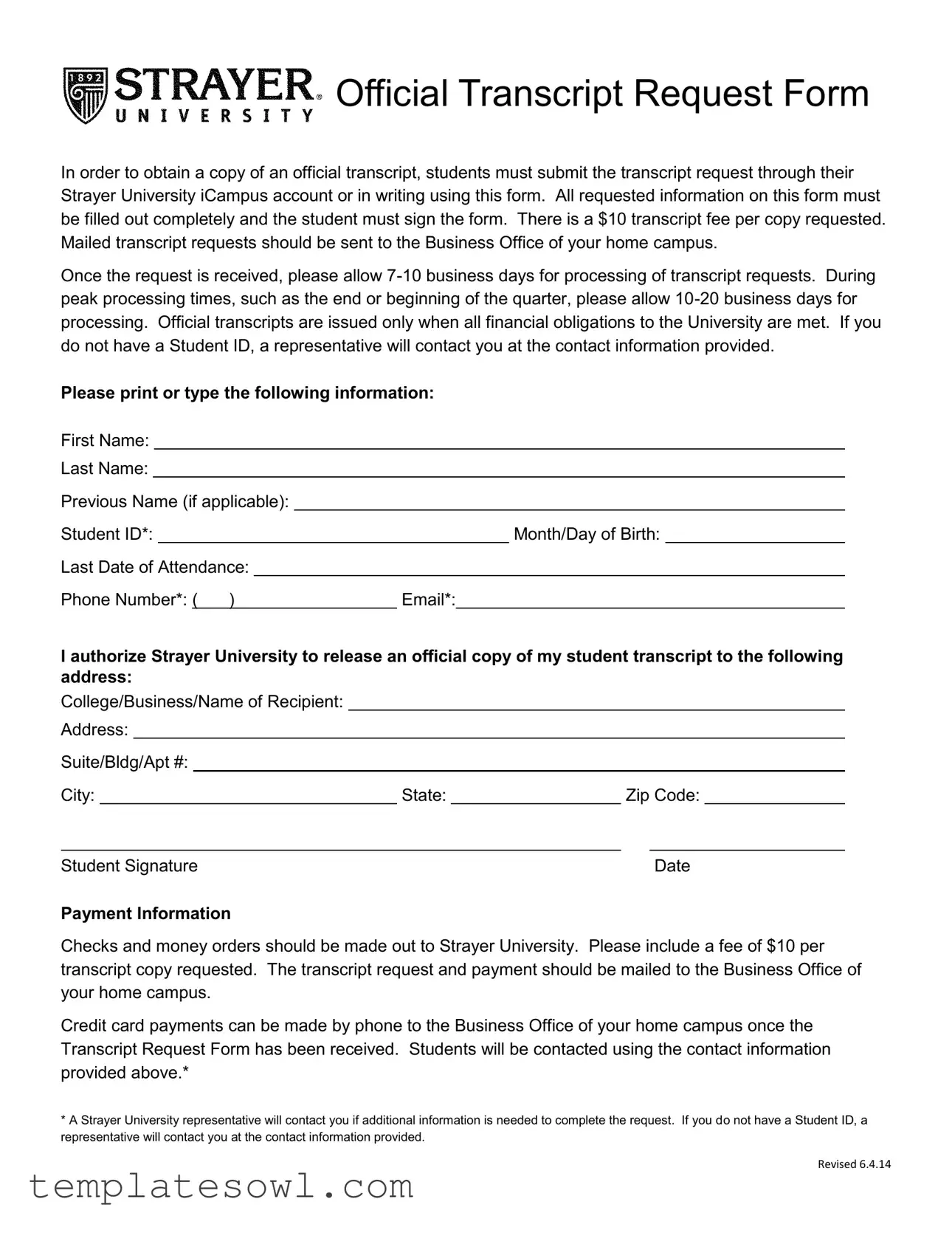 Fill Out Your Strayer University Transcript Request Form
