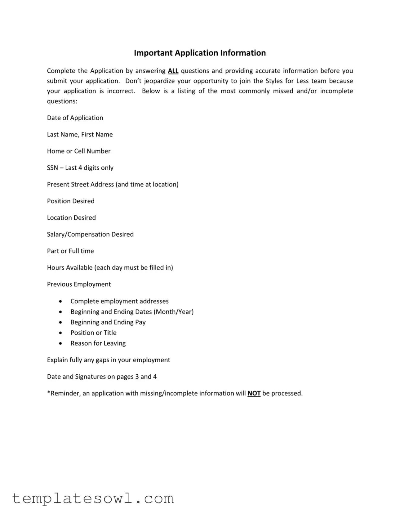 Fill Out Your Styles For Less Application Form