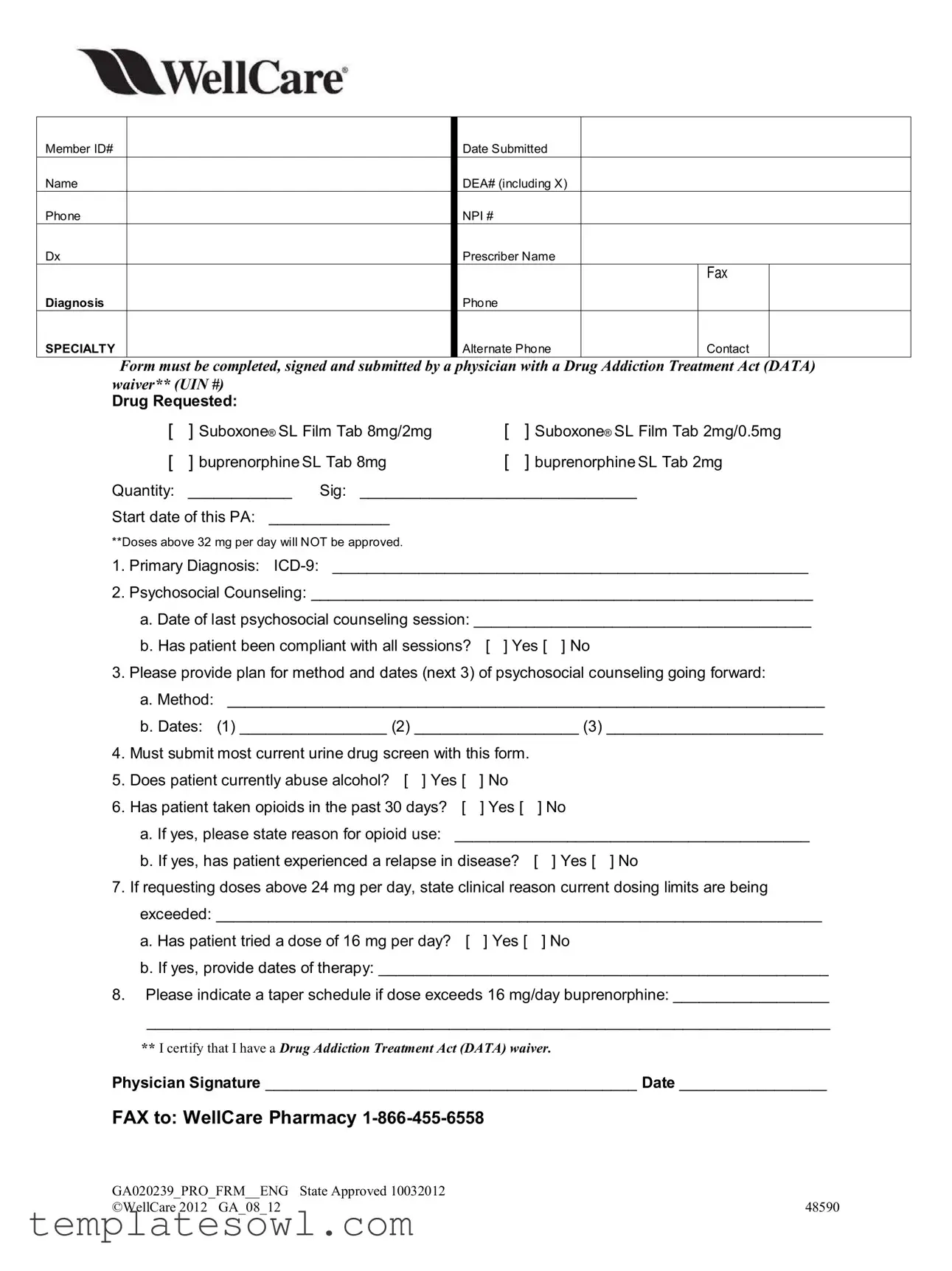 Fill Out Your Suboxone Wellcare Form