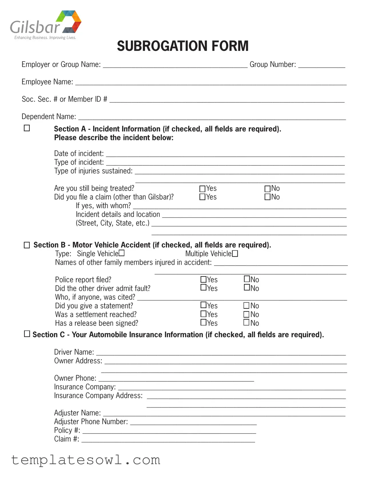 Fill Out Your Subrogation Sample Form