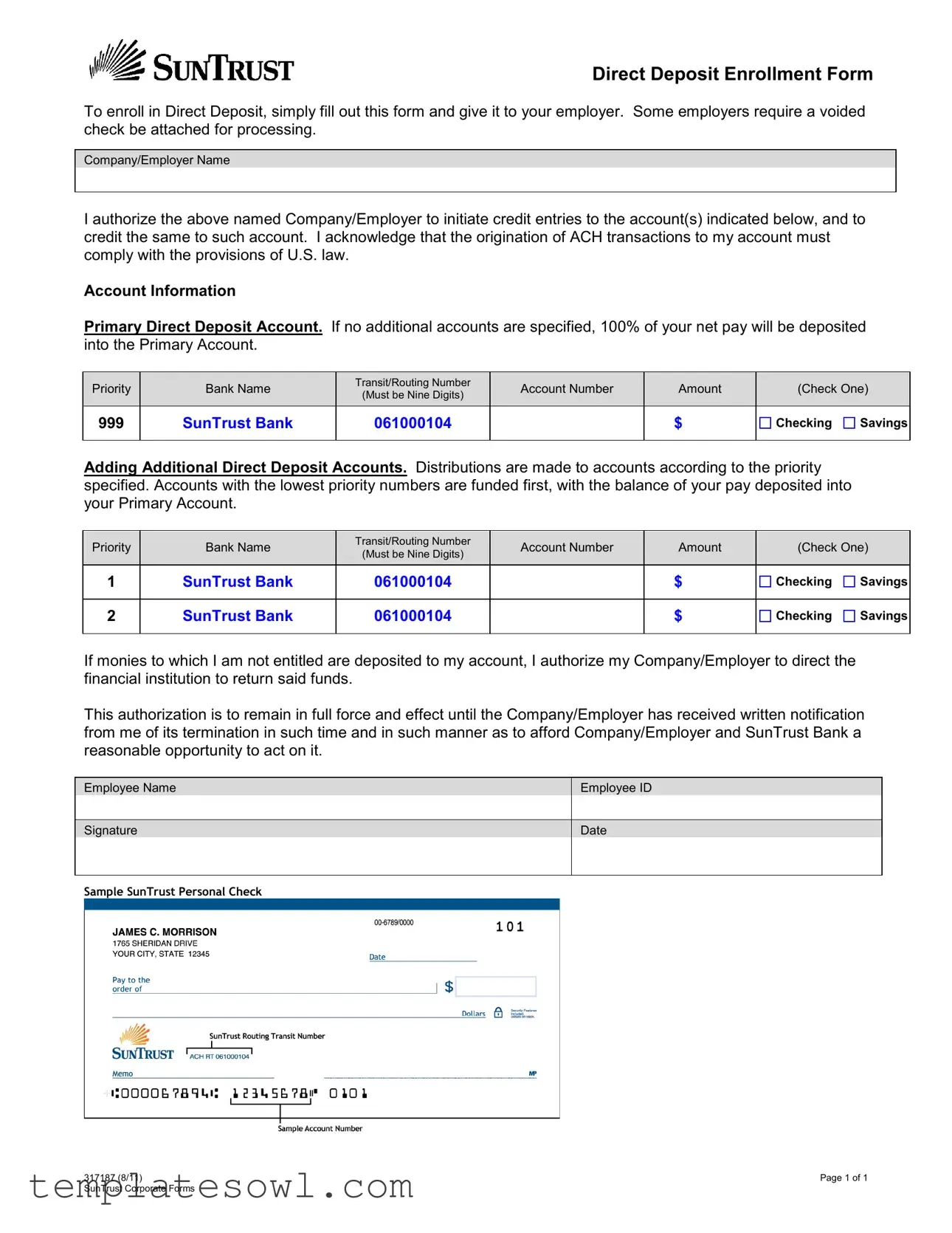 Fill Out Your Suntrust Direct Deposit Form