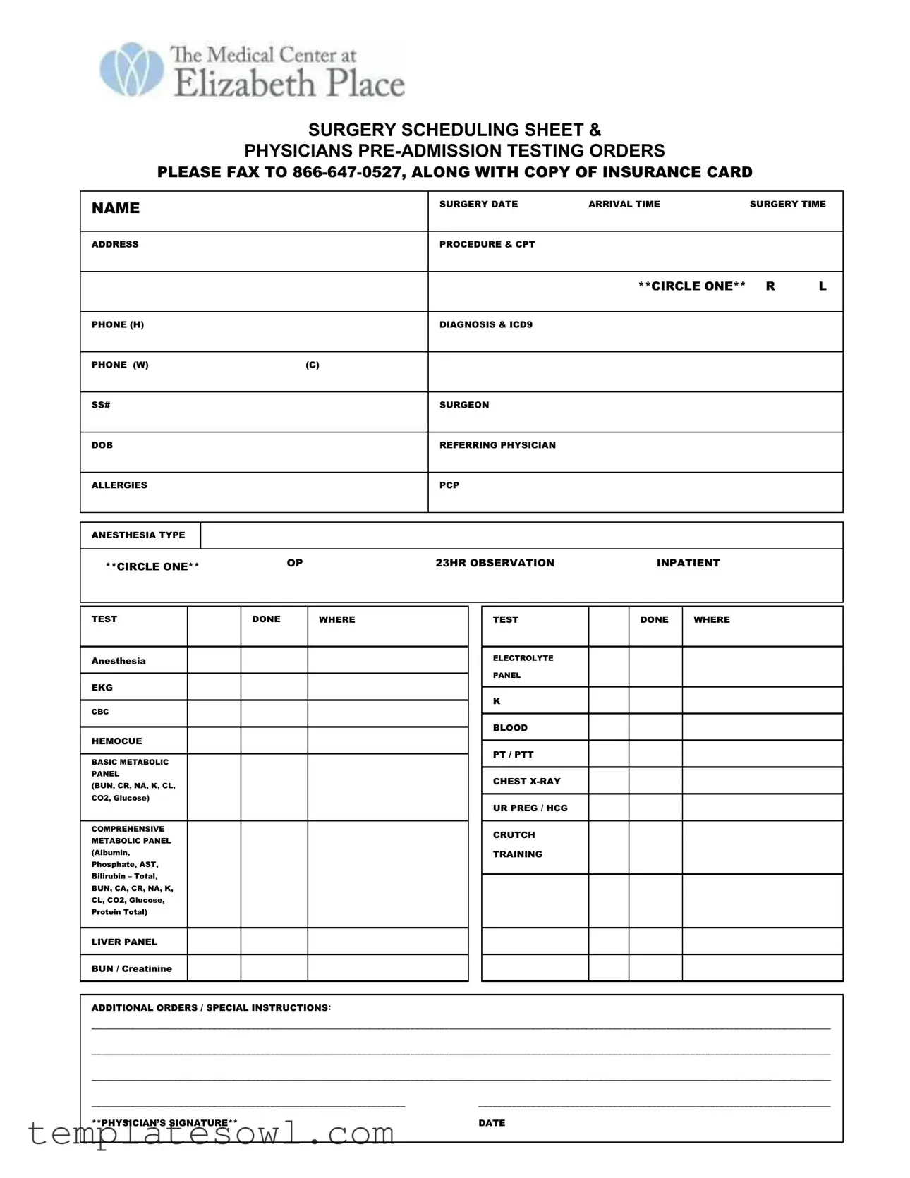 Fill Out Your Surgery Scheduling Sheet Form
