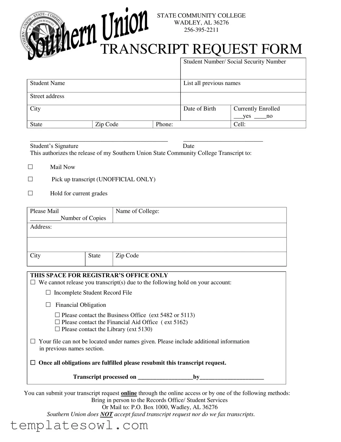 Fill Out Your Suscc Transcript Request Form