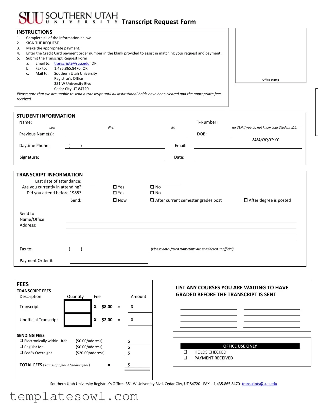 Fill Out Your Suu Transcript Request Form