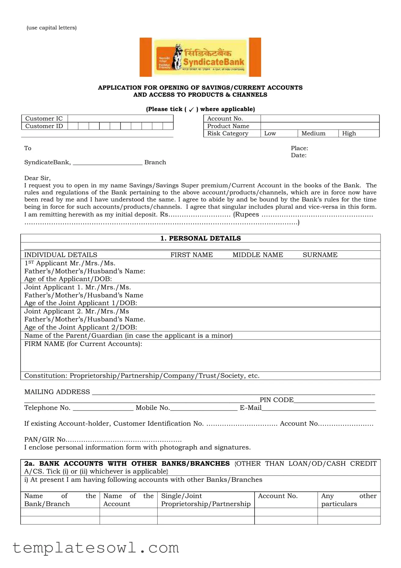 Fill Out Your Syndicate Bank Account Opening Form