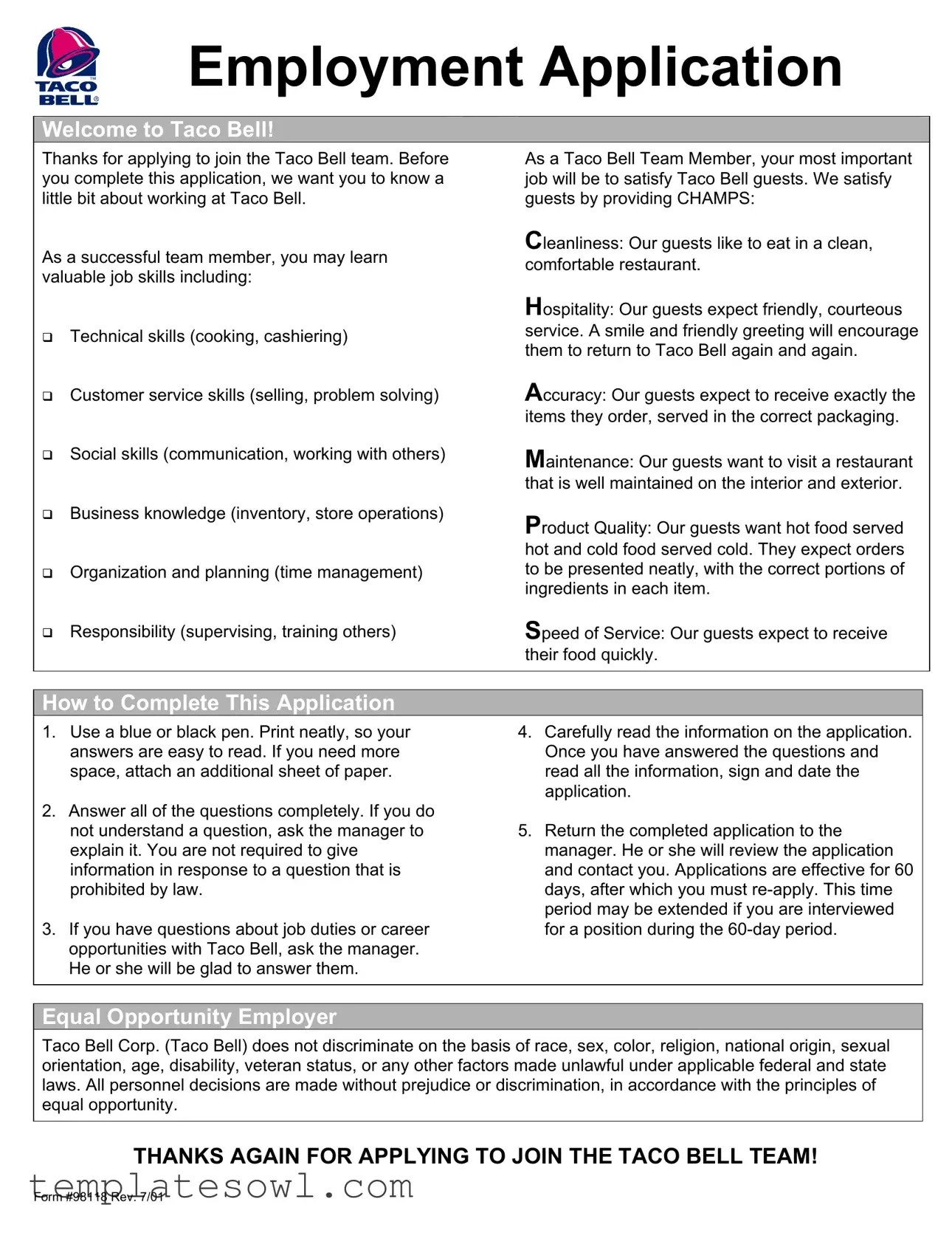Fill Out Your Taco Bell Job Application Form