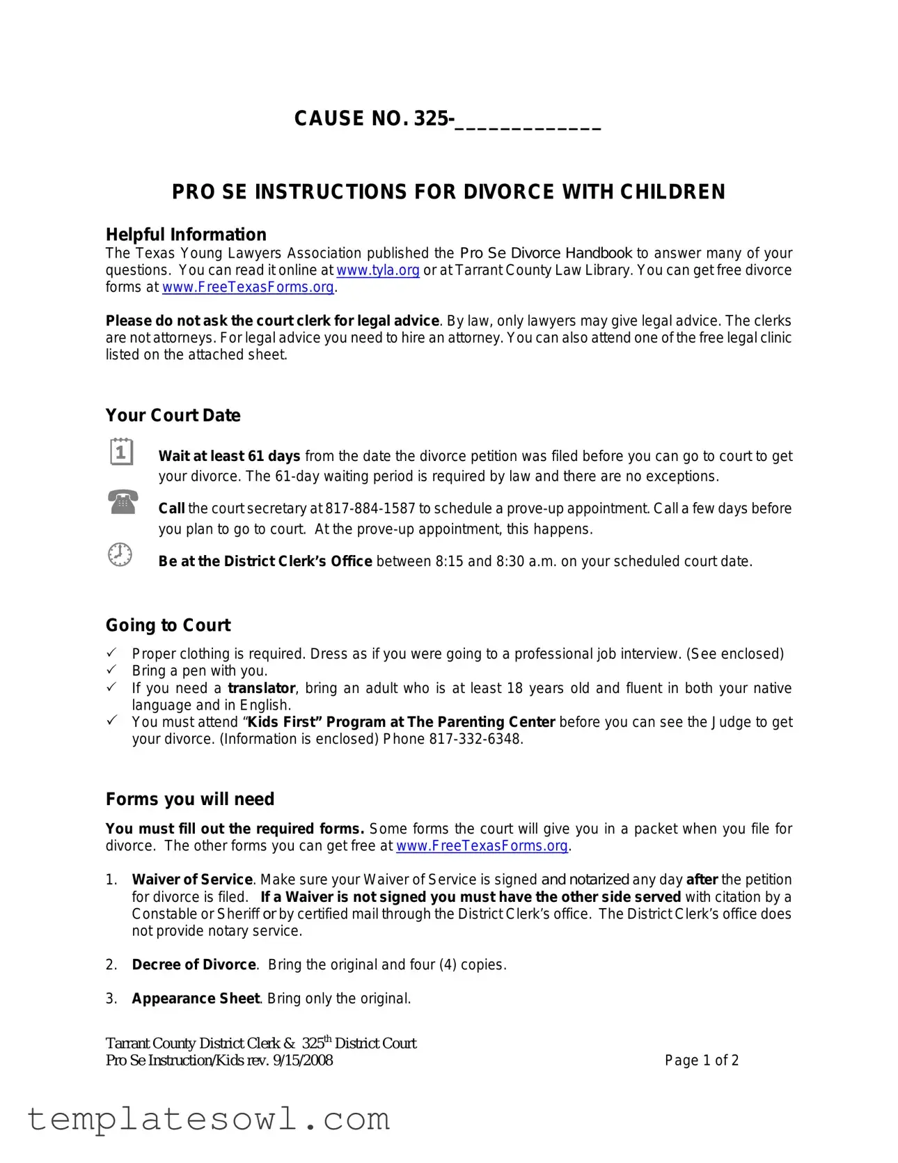 Fill Out Your Tarrant County Divorce Papers Form