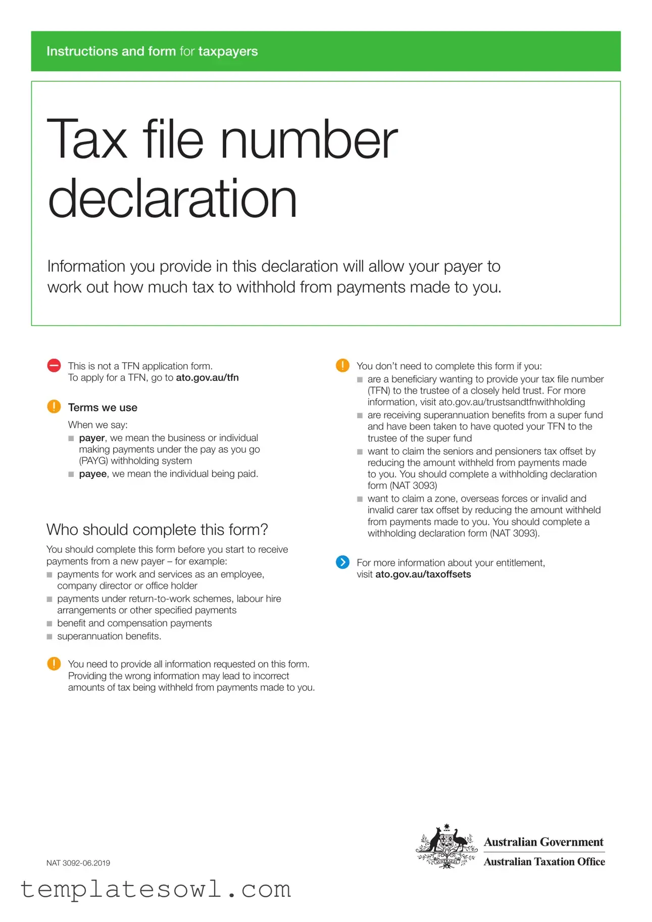 Fill Out Your Tax Declaration Nat 3092 Form