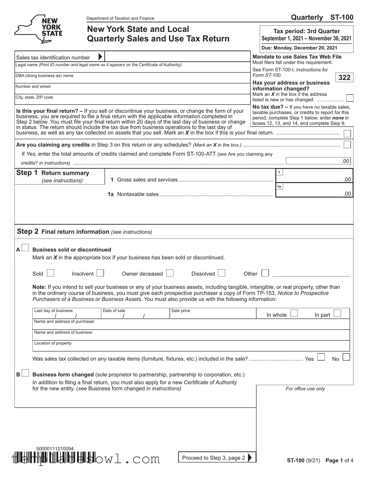 Fill Out Your Tax St 100 Form