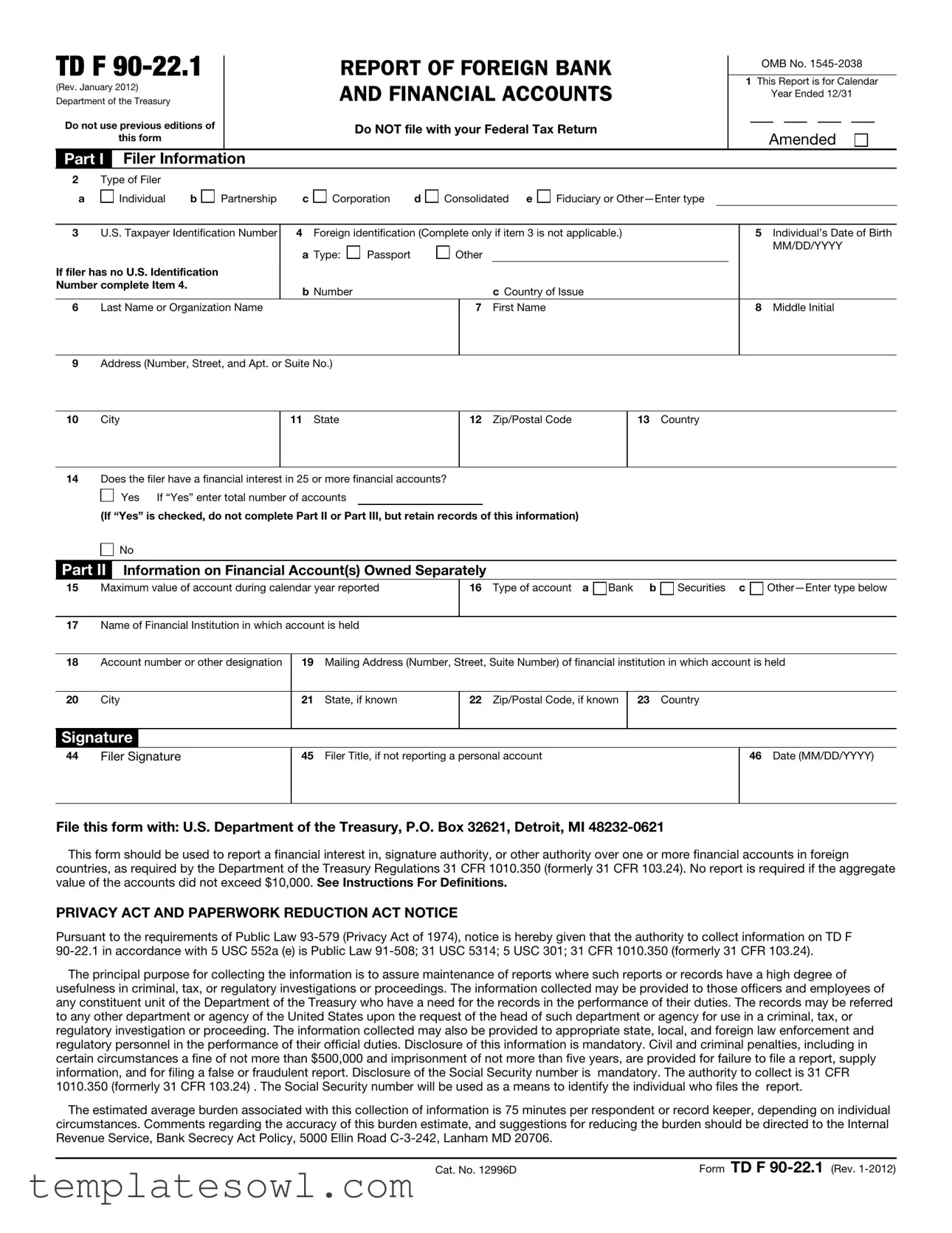 Fill Out Your Td F 90 22 1 Form