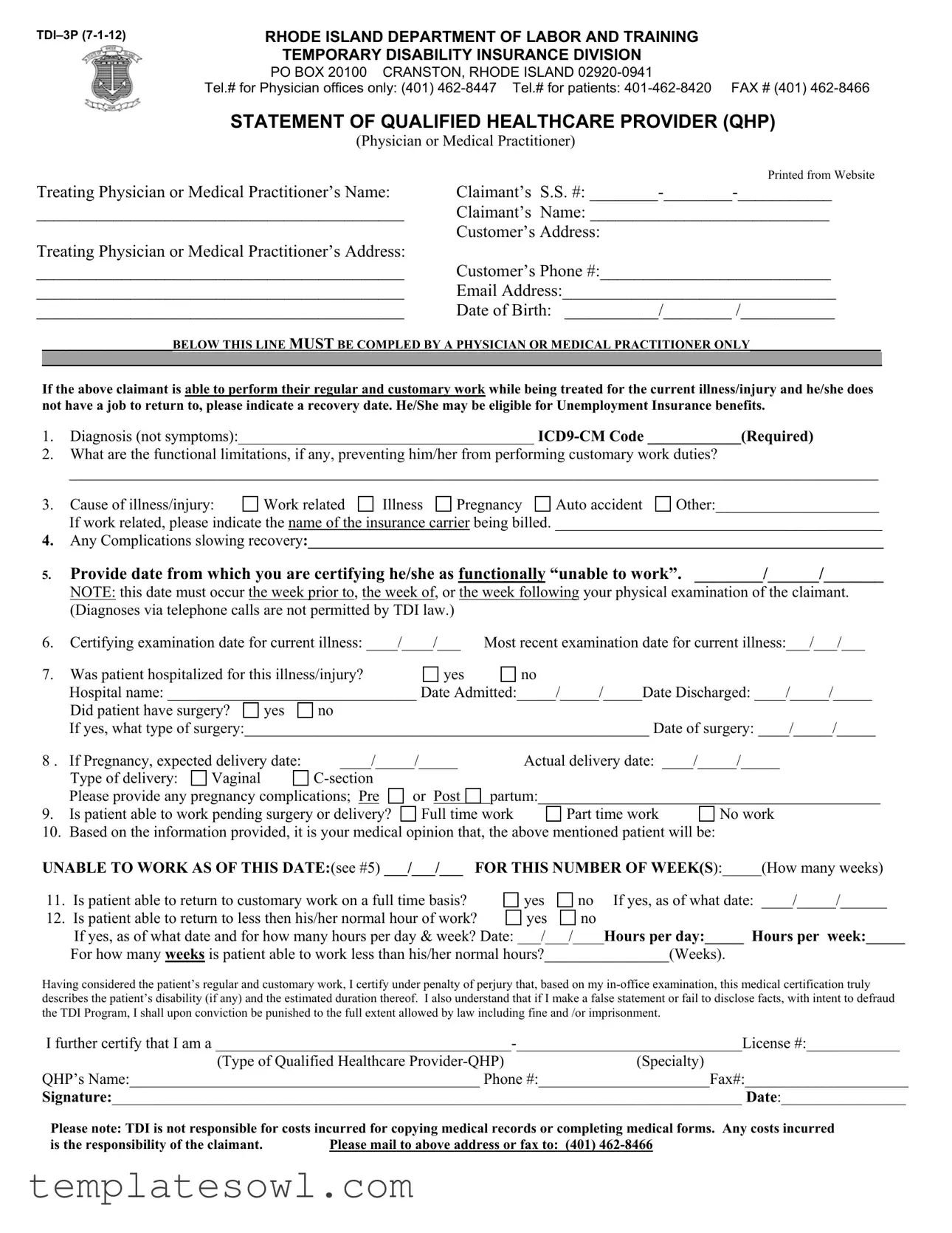 Fill Out Your Tdi 3P Form
